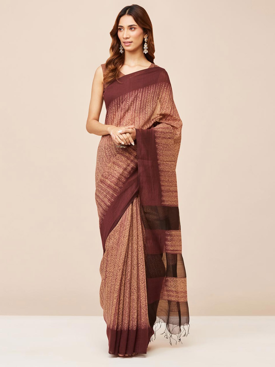 

Fabindia Abstract Printed Silk Cotton Saree, Maroon