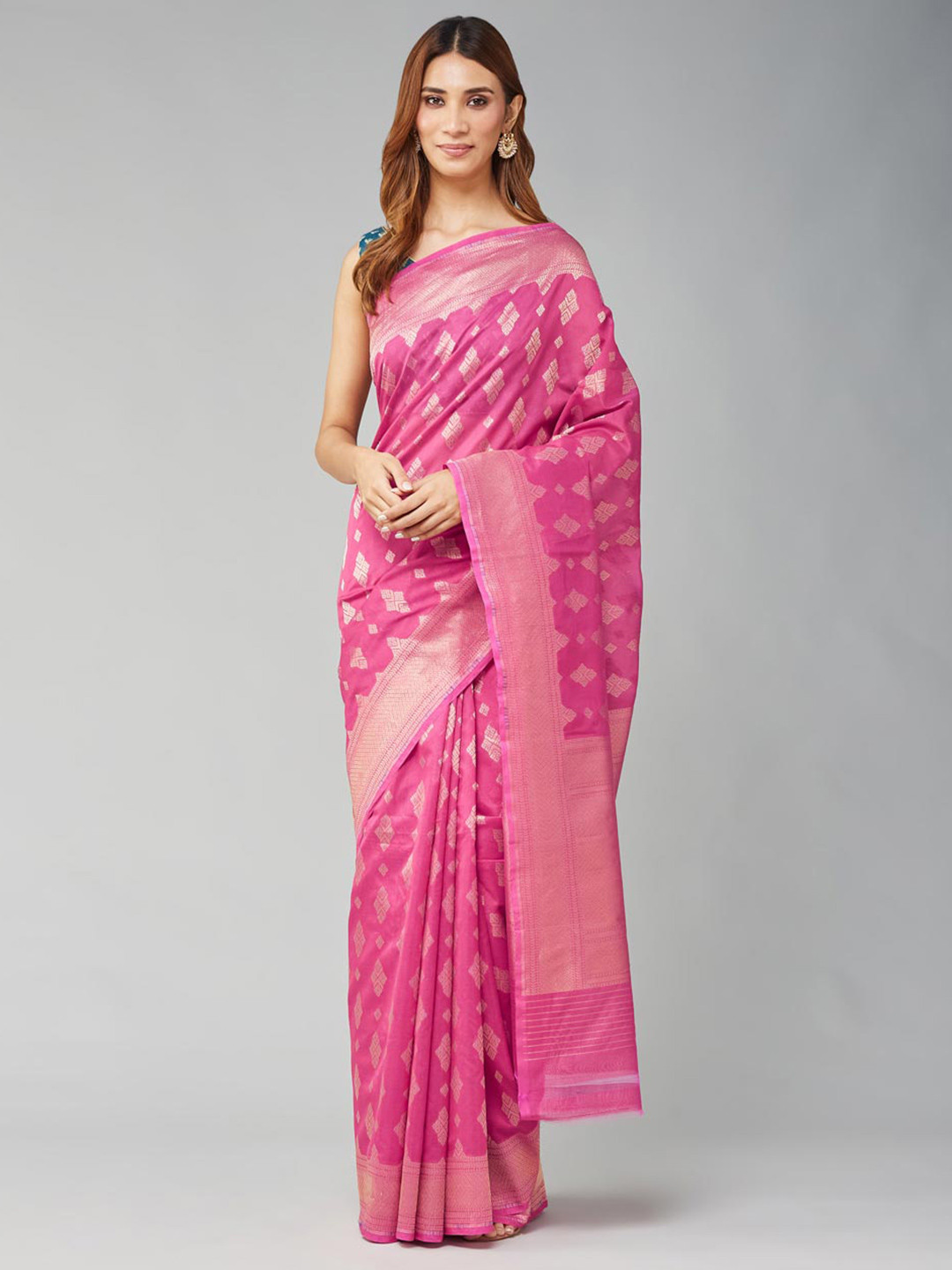 

Fabindia Ethnic Motif Woven Design Zari Saree, Pink