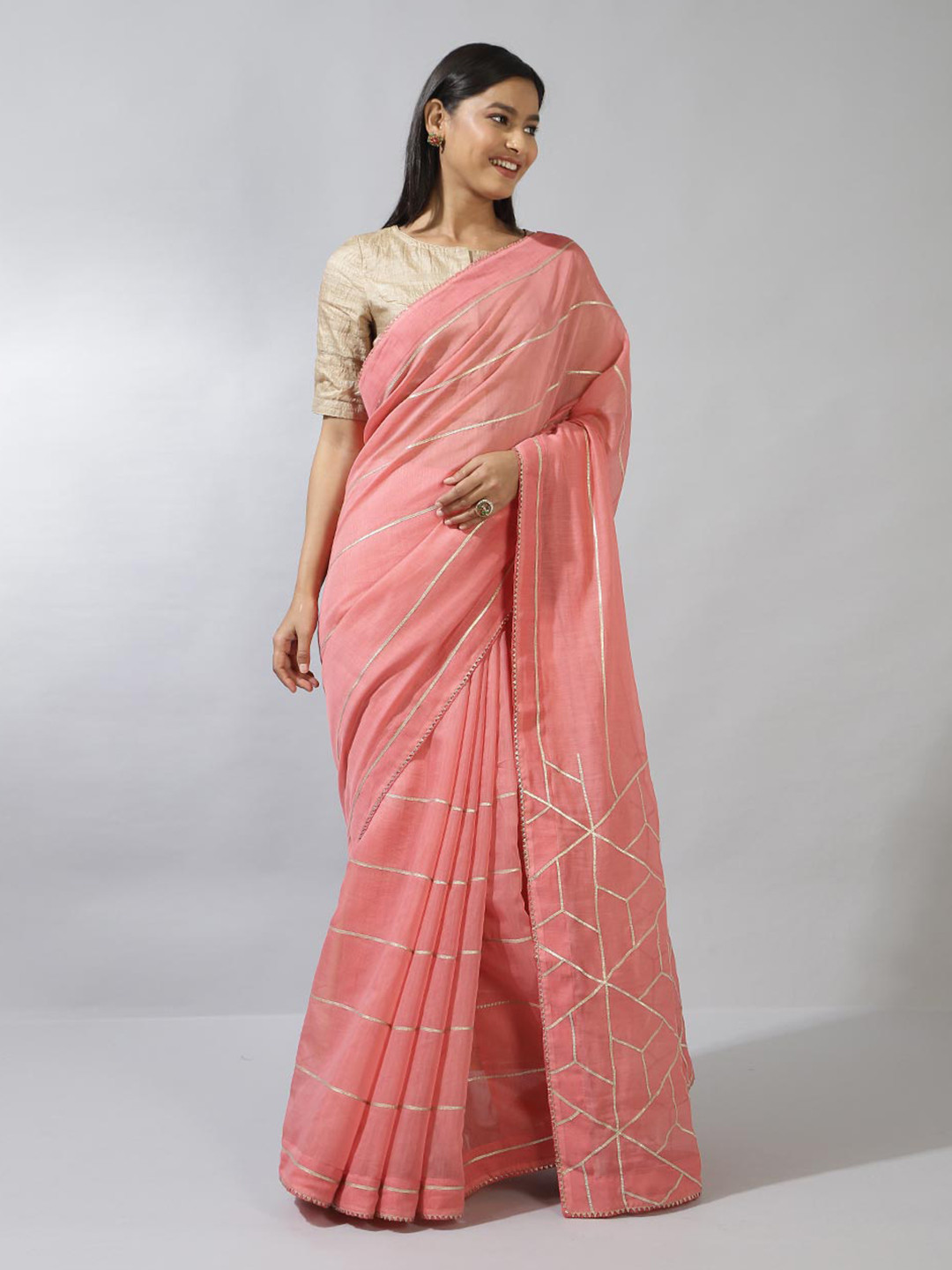 

Fabindia Striped Gotta Patti Saree, Peach