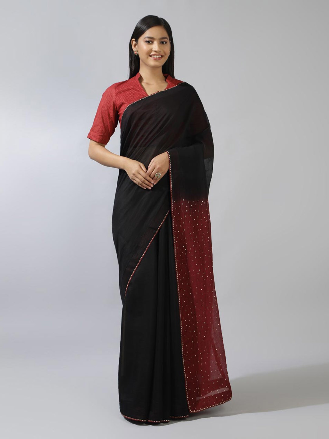 

Fabindia Gotta Patti Silk Cotton Saree, Black