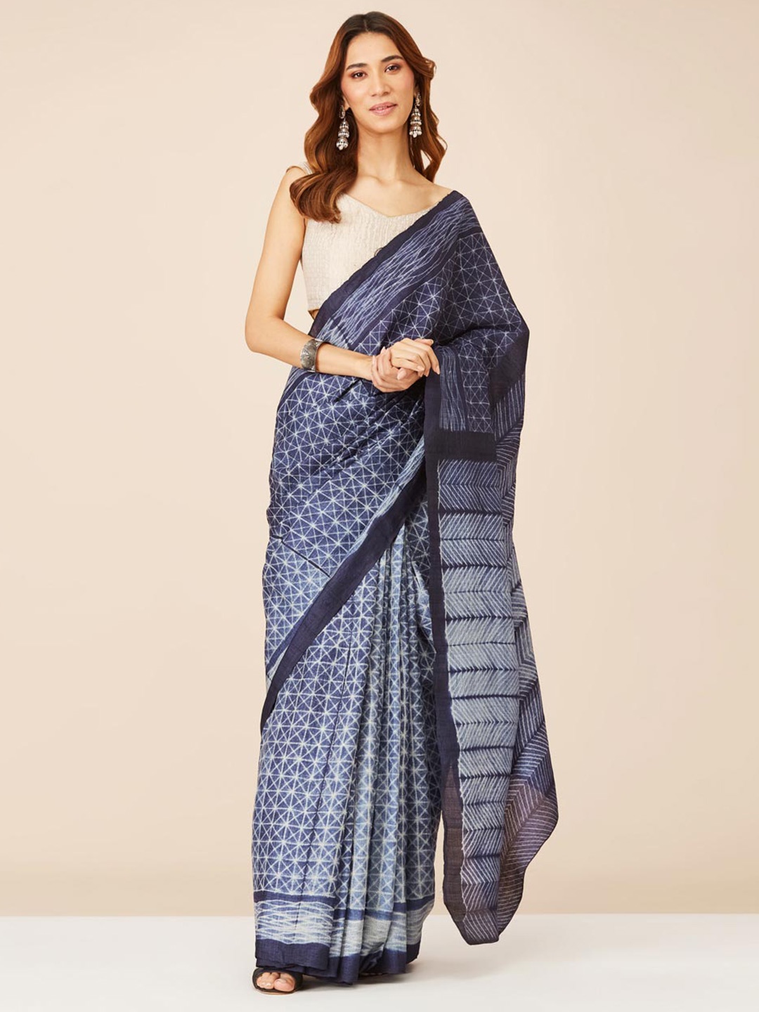 

Fabindia Tie & Dyed Pure Cotton Saree, Blue