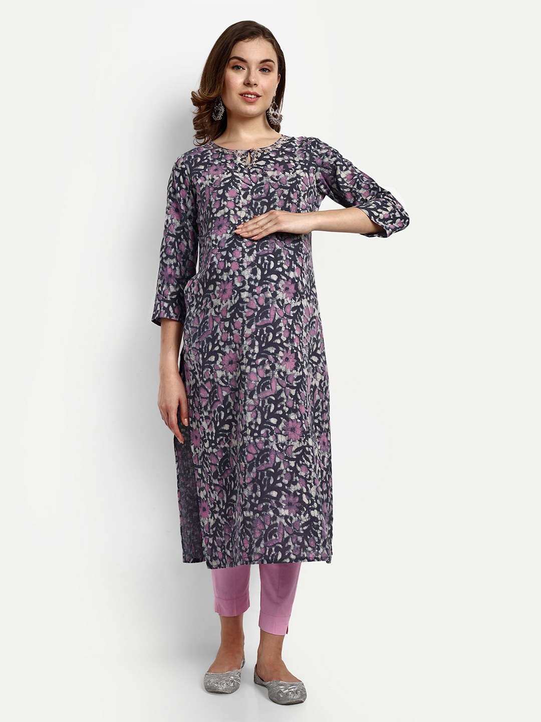 

mumzhug Floral Printed Keyhole Neck Cotton Maternity Kurta, Lavender