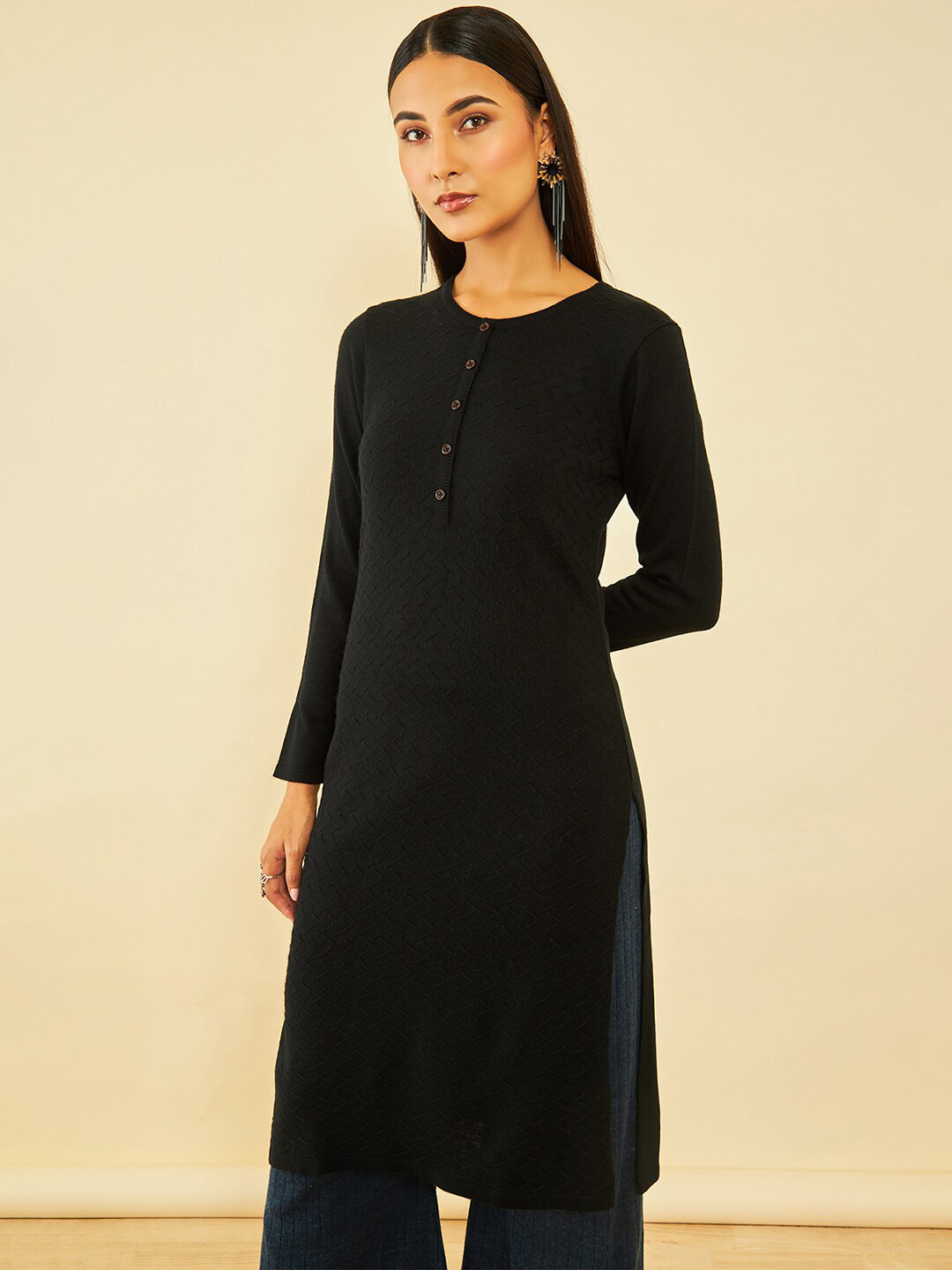 

Soch Black Geometric Woven Design Acrylic Straight Kurta