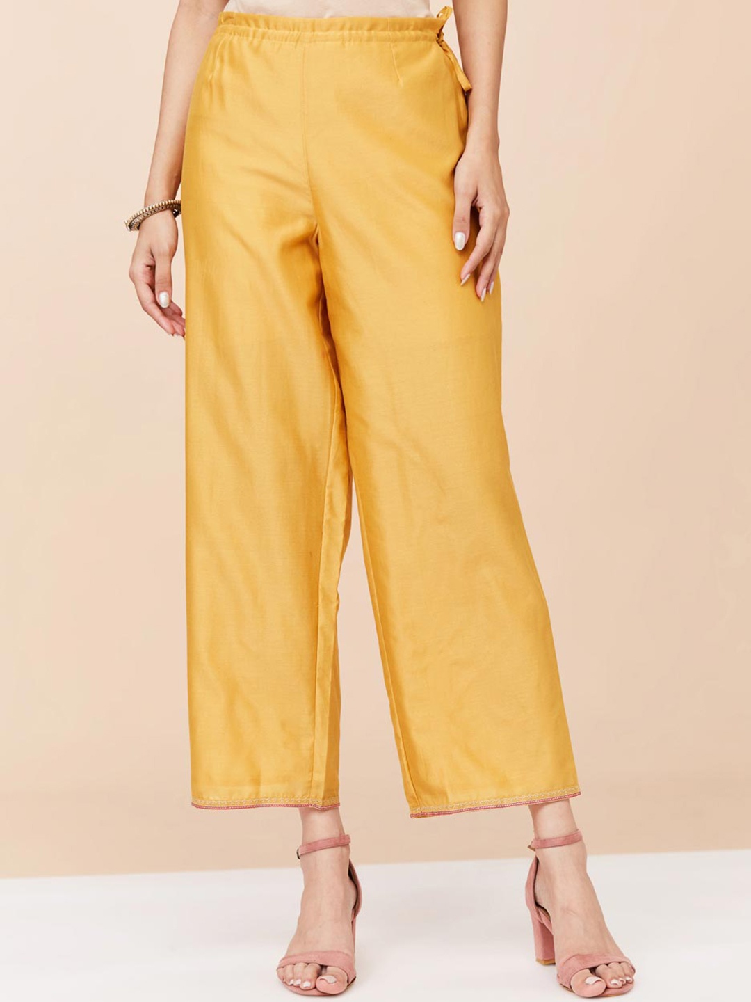 

Fabindia Women Mid Rise Cotton Trousers, Mustard