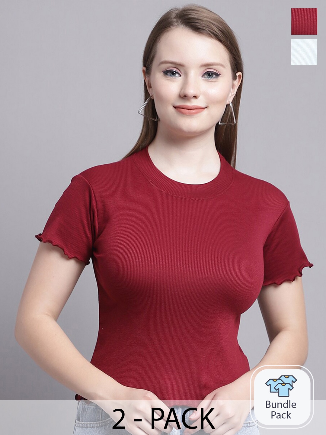 

Jinfo Pack Of 2 Round Neck Organic Cotton Top, Maroon
