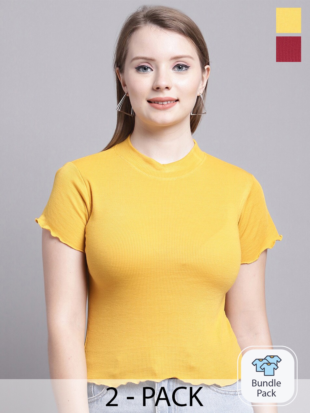 

Jinfo Pack Of 2 Round Neck Organic Cotton Top, Maroon