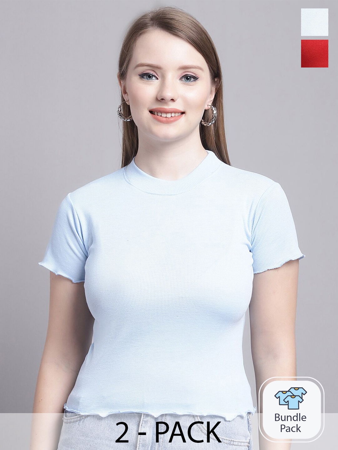 

Jinfo Pack Of 2 Round Neck Regular Top, Red