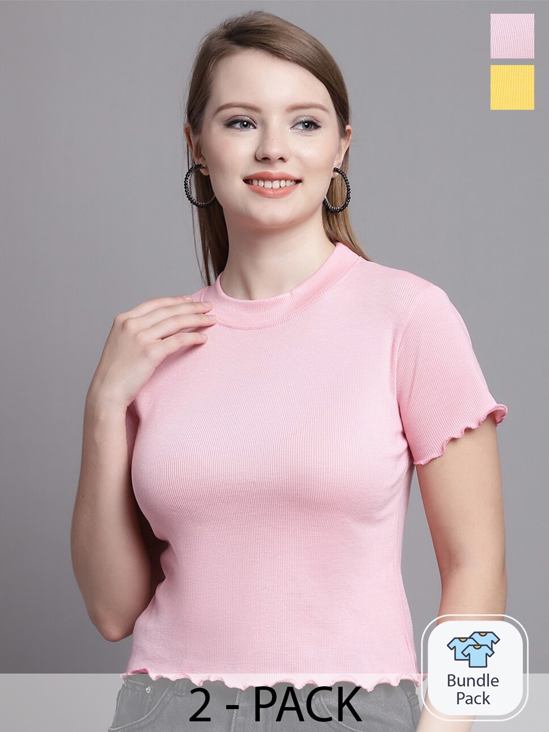 

Jinfo Pack Of 2 Round Neck Organic Cotton Top, Pink