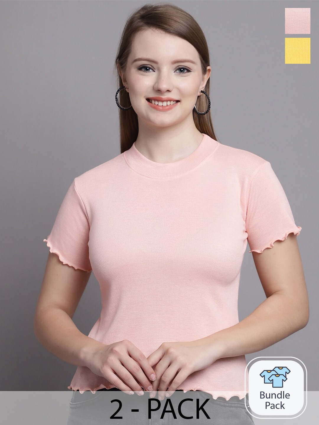

Jinfo Pack Of 2 Round Neck Regular Top, Peach