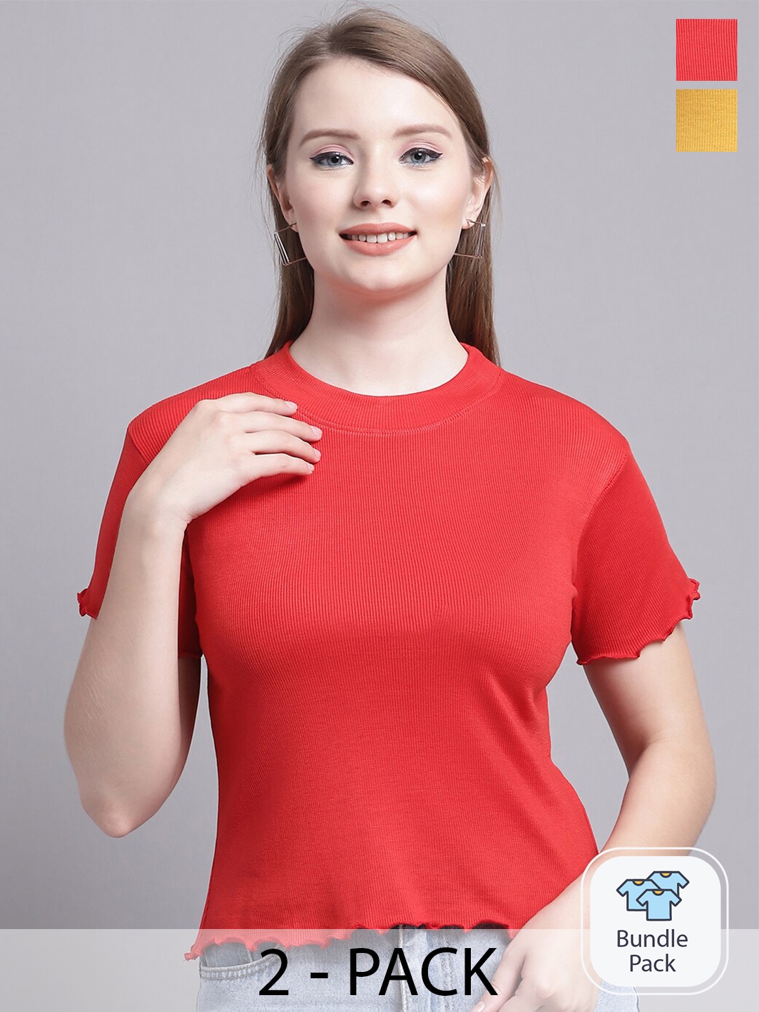 

Jinfo Pack Of 2 Round Neck Regular Top, Red