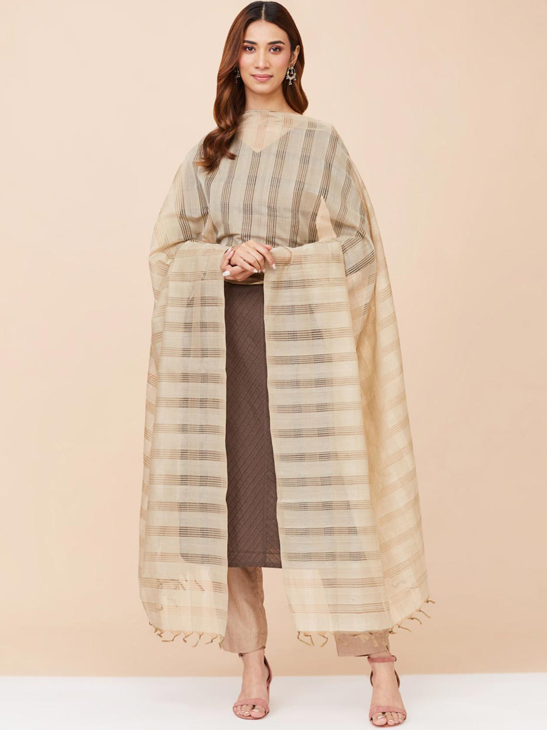 

Fabindia Striped Cotton Dupatta, Beige