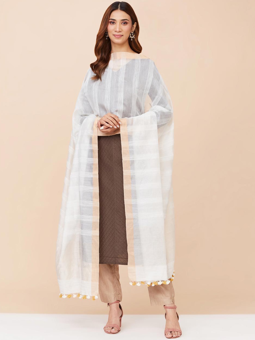 

Fabindia Striped Cotton Silk Dupatta, White