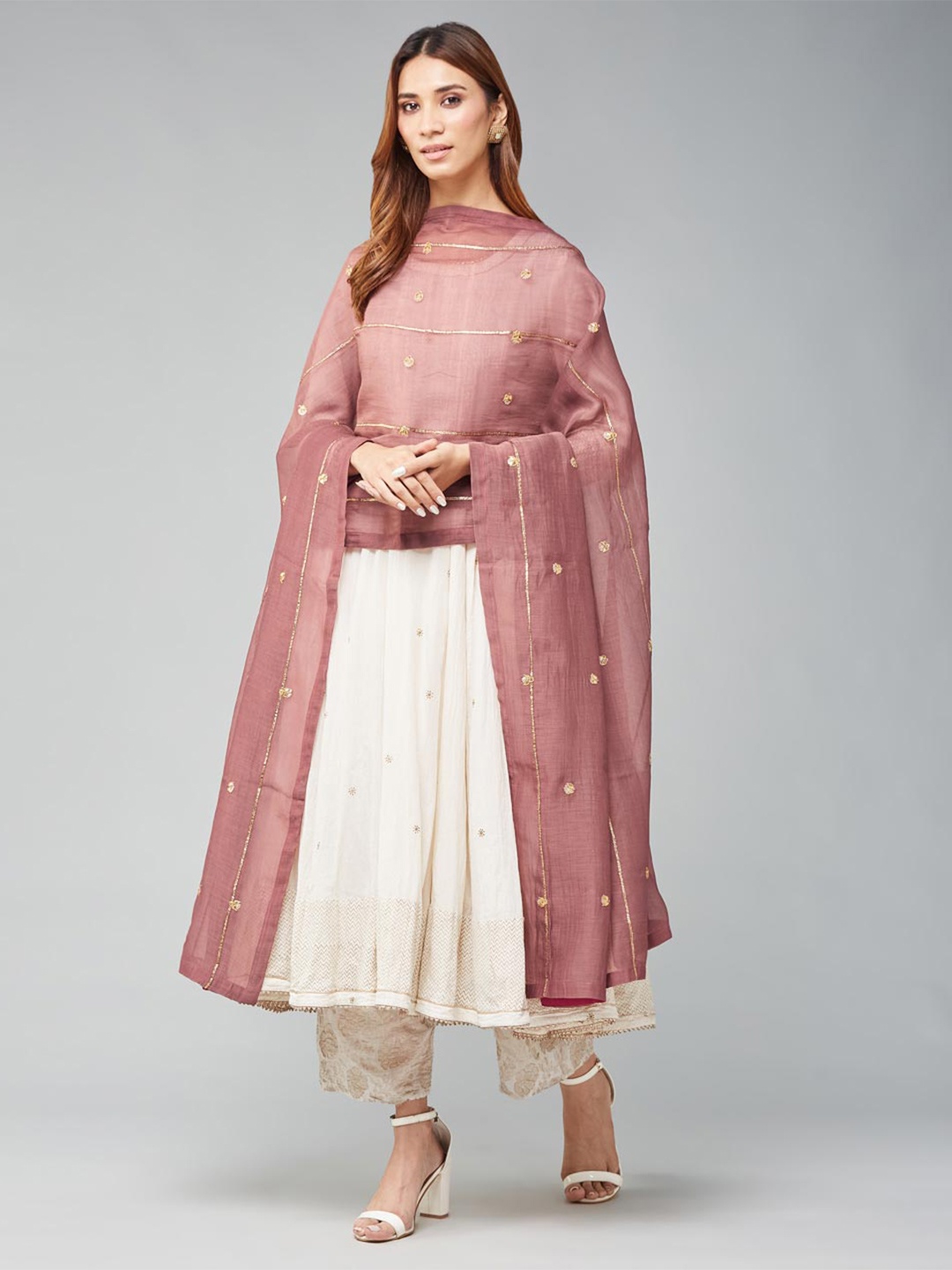 

Fabindia Ethnic Motifs Embroidered Cotton Silk Dupatta, Brown