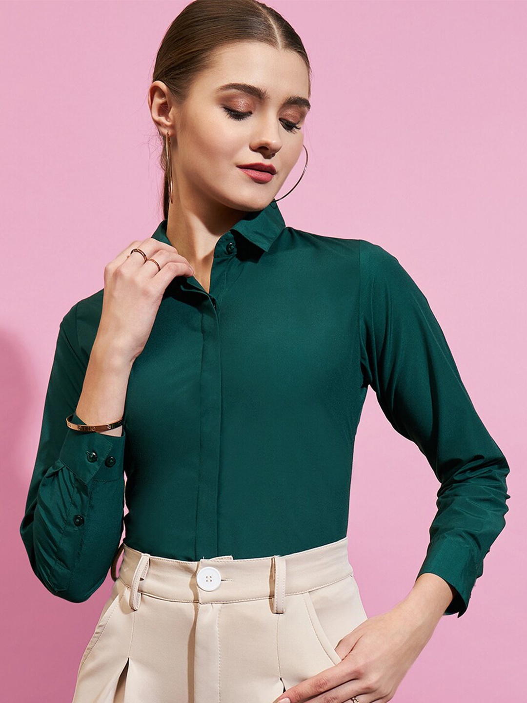 

ASCIIBLUES Slim Fit Spread Collar Formal Shirt, Green