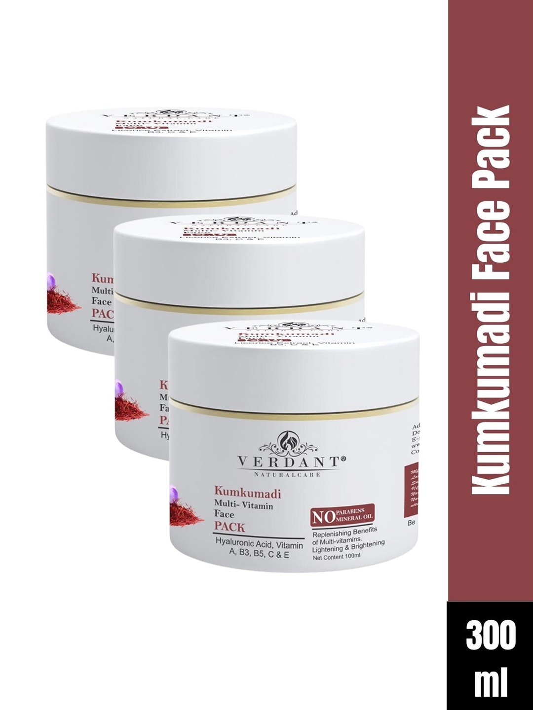 

Verdant Natural Care Set of 3 Kumkumadi Multi-Vitamin Face Pack with Hyaluron - 100ml each, White