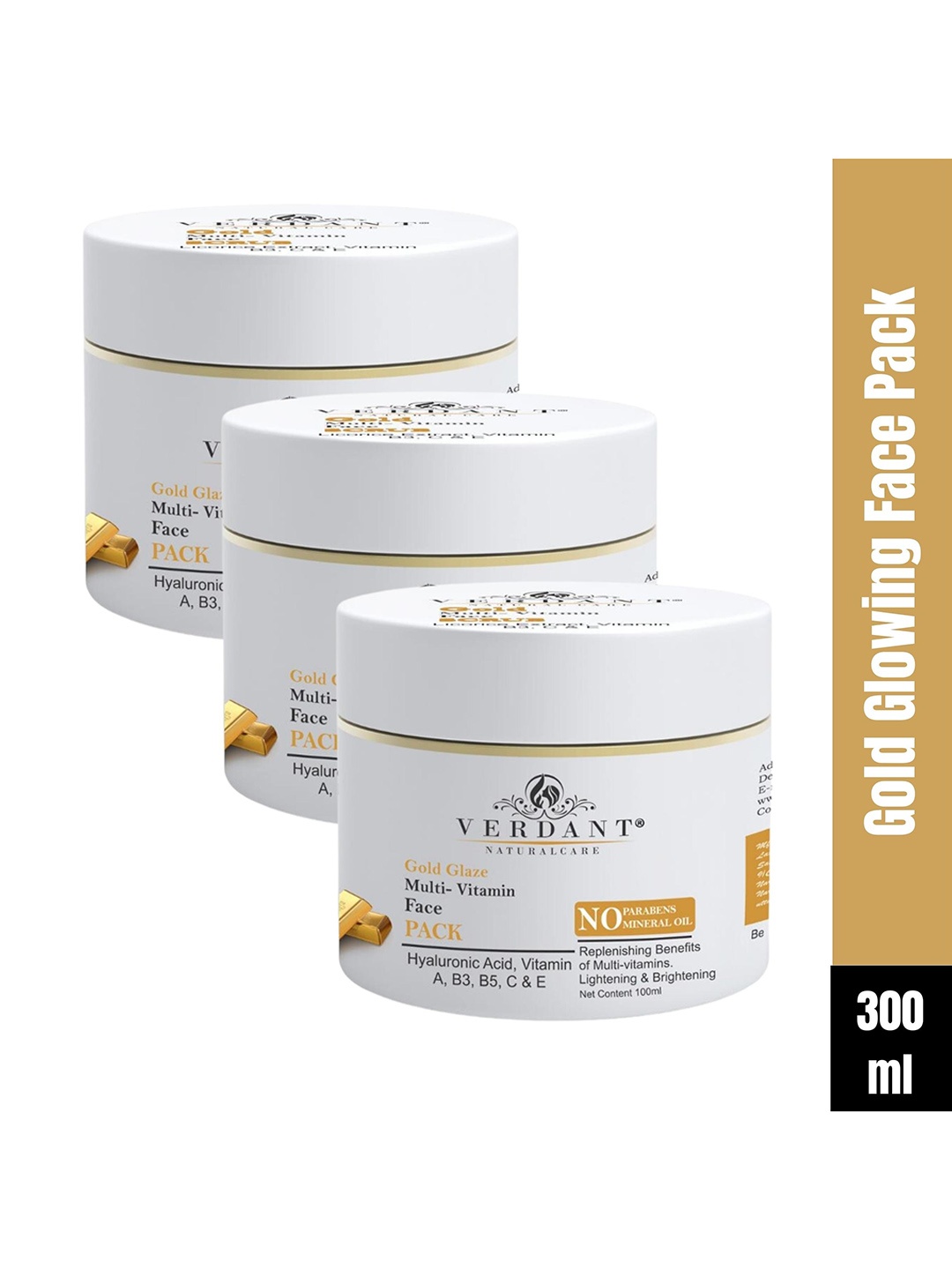 

Verdant Natural Care 3-Pcs Gold Glaze Multi-Vitamin Face Pack - 100 ml Each, White