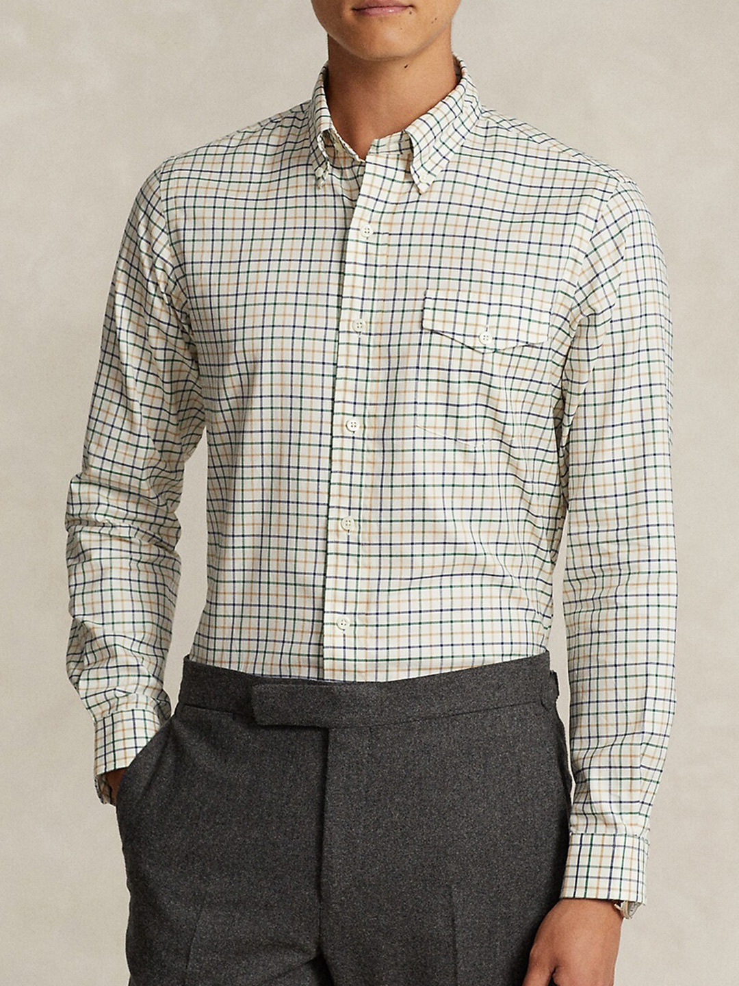 

Polo Ralph Lauren Classic Fit Tattersall Checked Twill Pure Cotton Casual Shirt, Cream