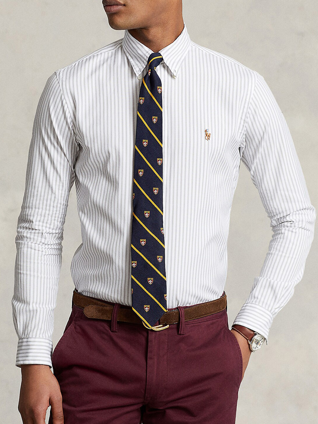 

Polo Ralph Lauren Slim Fit Vertical Striped Oxford Weave Formal Shirts, Grey