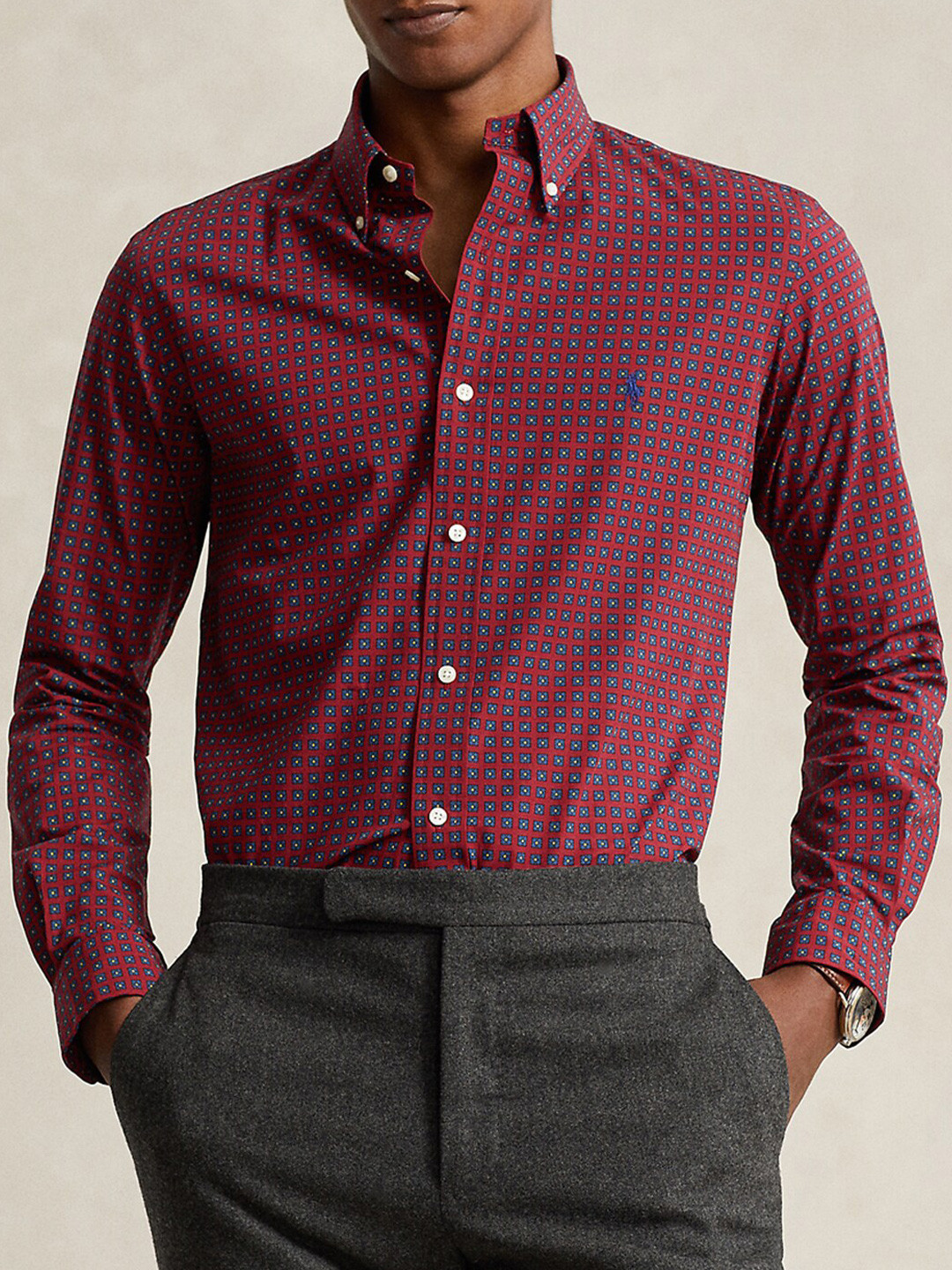 

Polo Ralph Lauren Checked Button-Down Collar Pure Cotton Casual Shirt, Maroon
