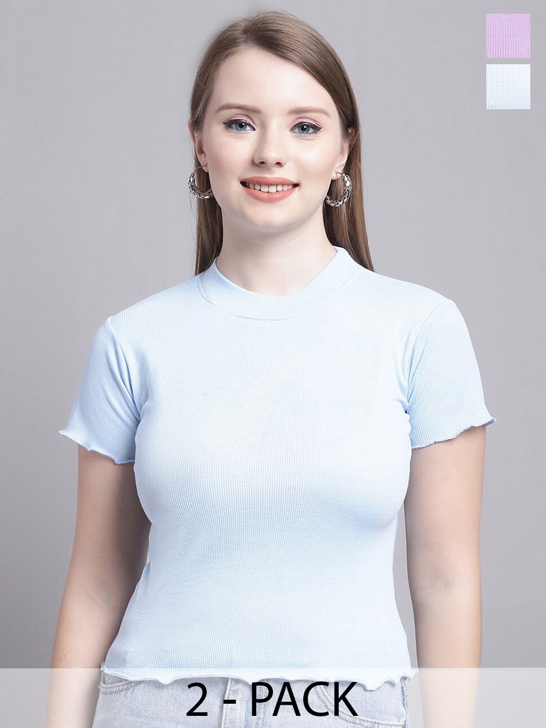 

Jinfo Pack of 2 Round Neck Knitted Fitted Tops, Lavender