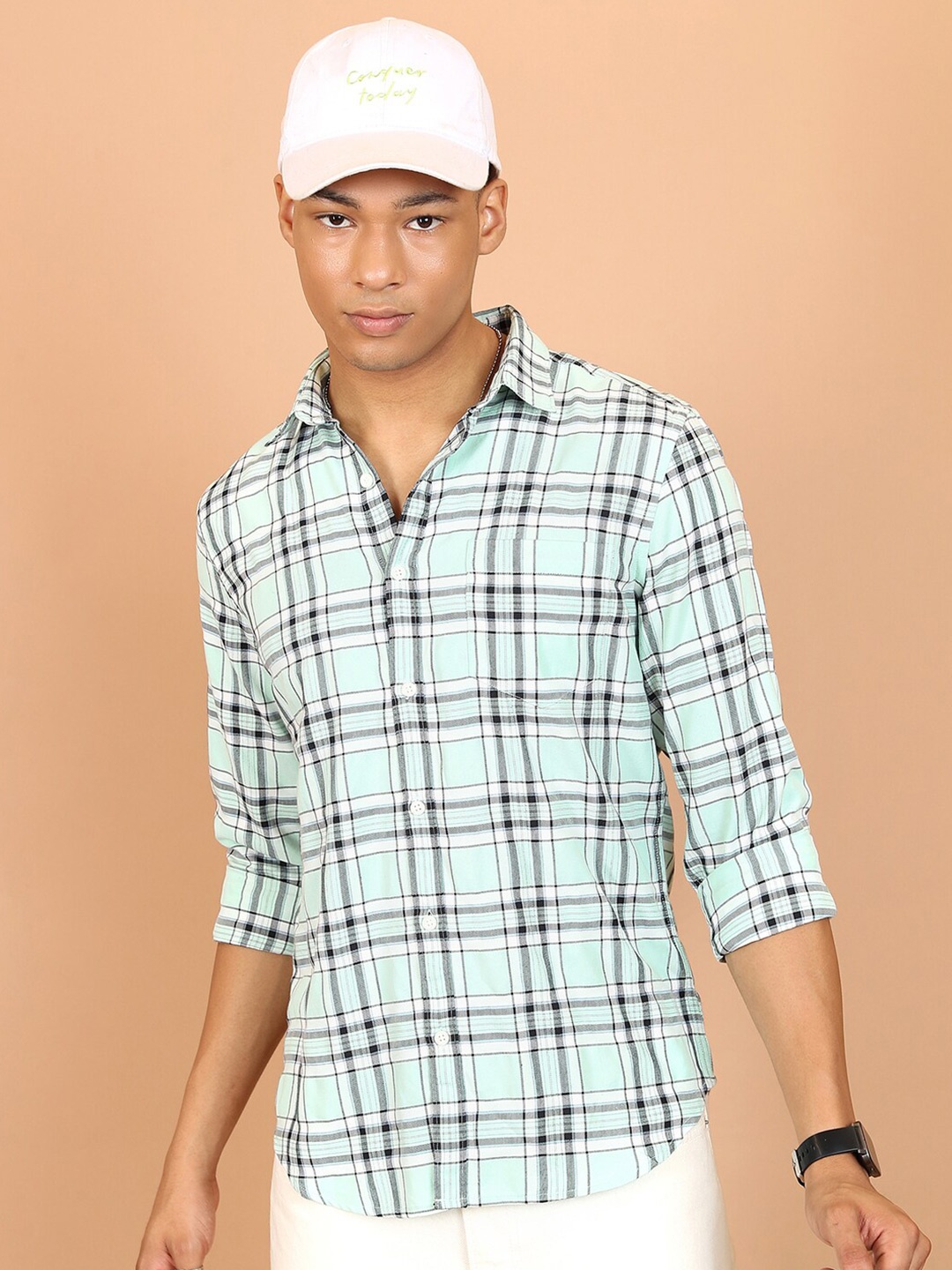 

KETCH Slim Fit Checked Casual Shirt, Green