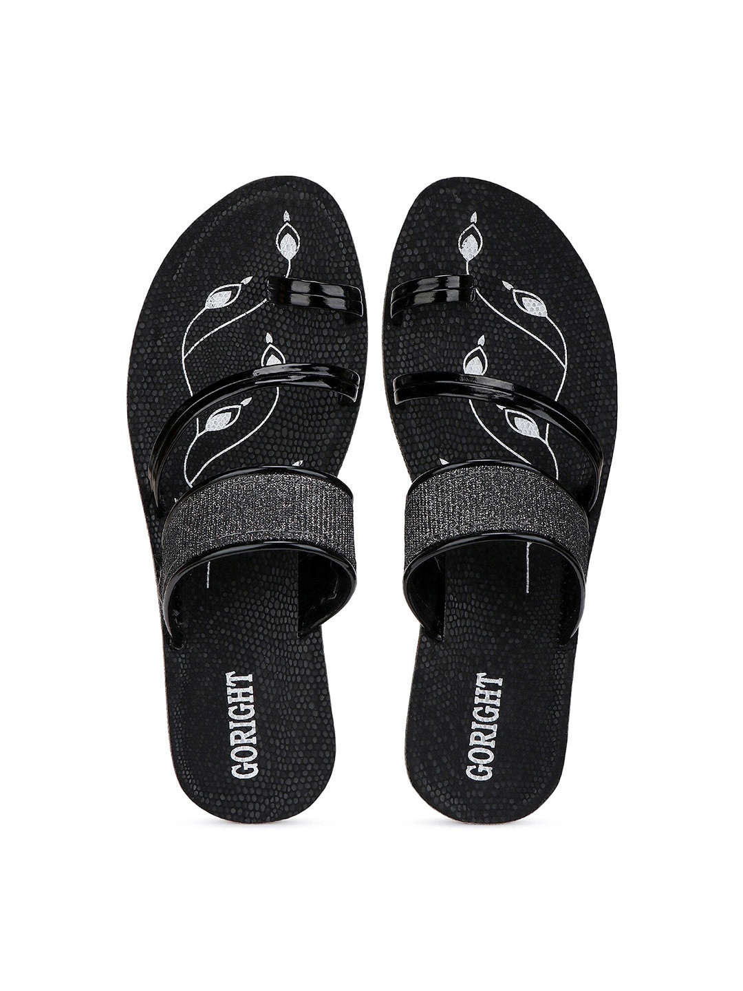 

BERSACHE Printed One Toe Flats, Black