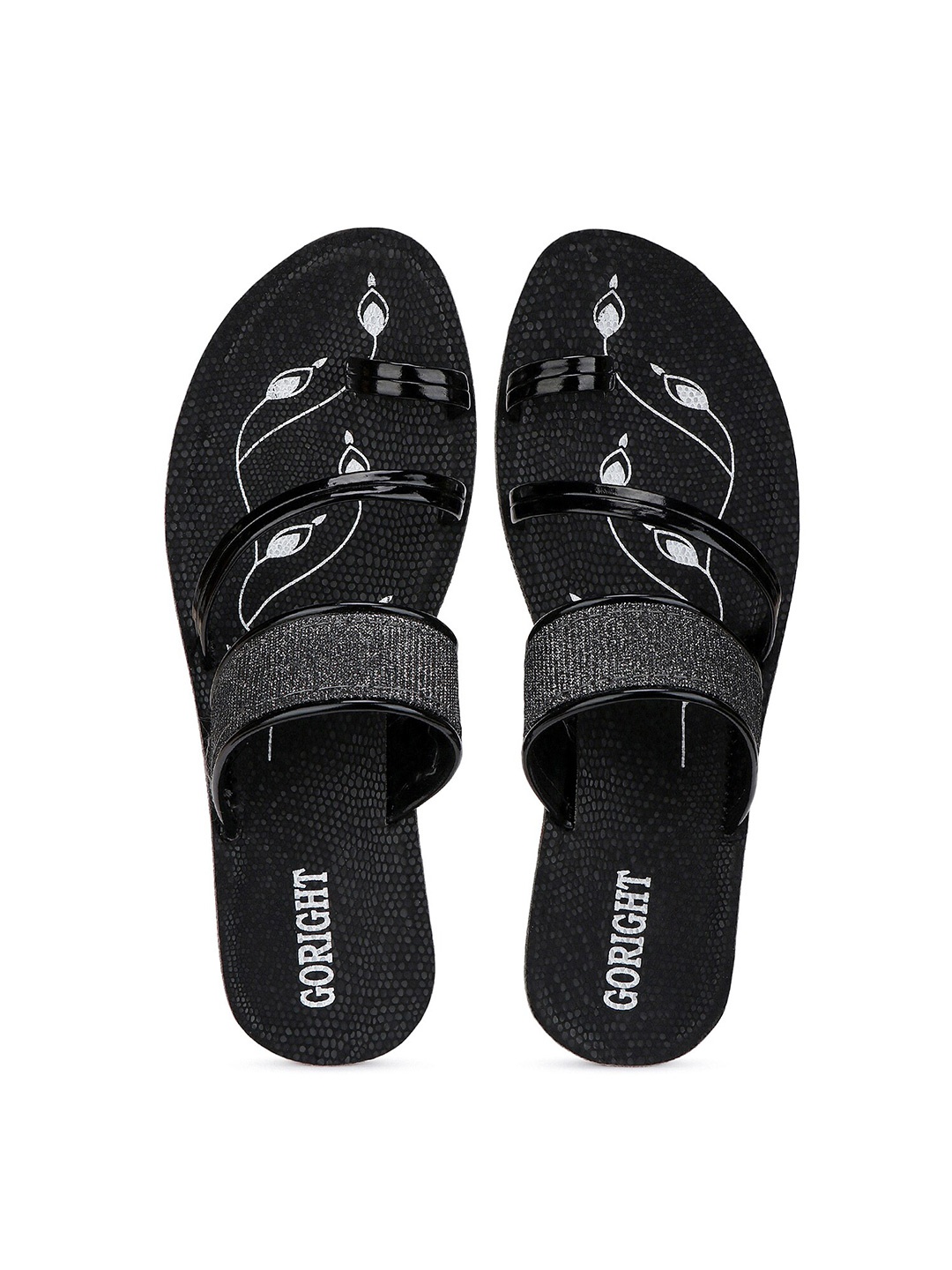

BERSACHE Printed One Toe Flats, Black