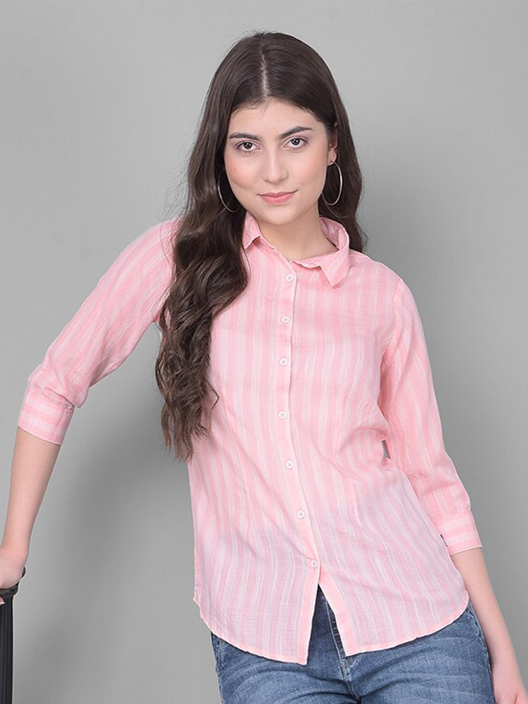 

Crimsoune Club Striped Spread Collar Shirt, Pink