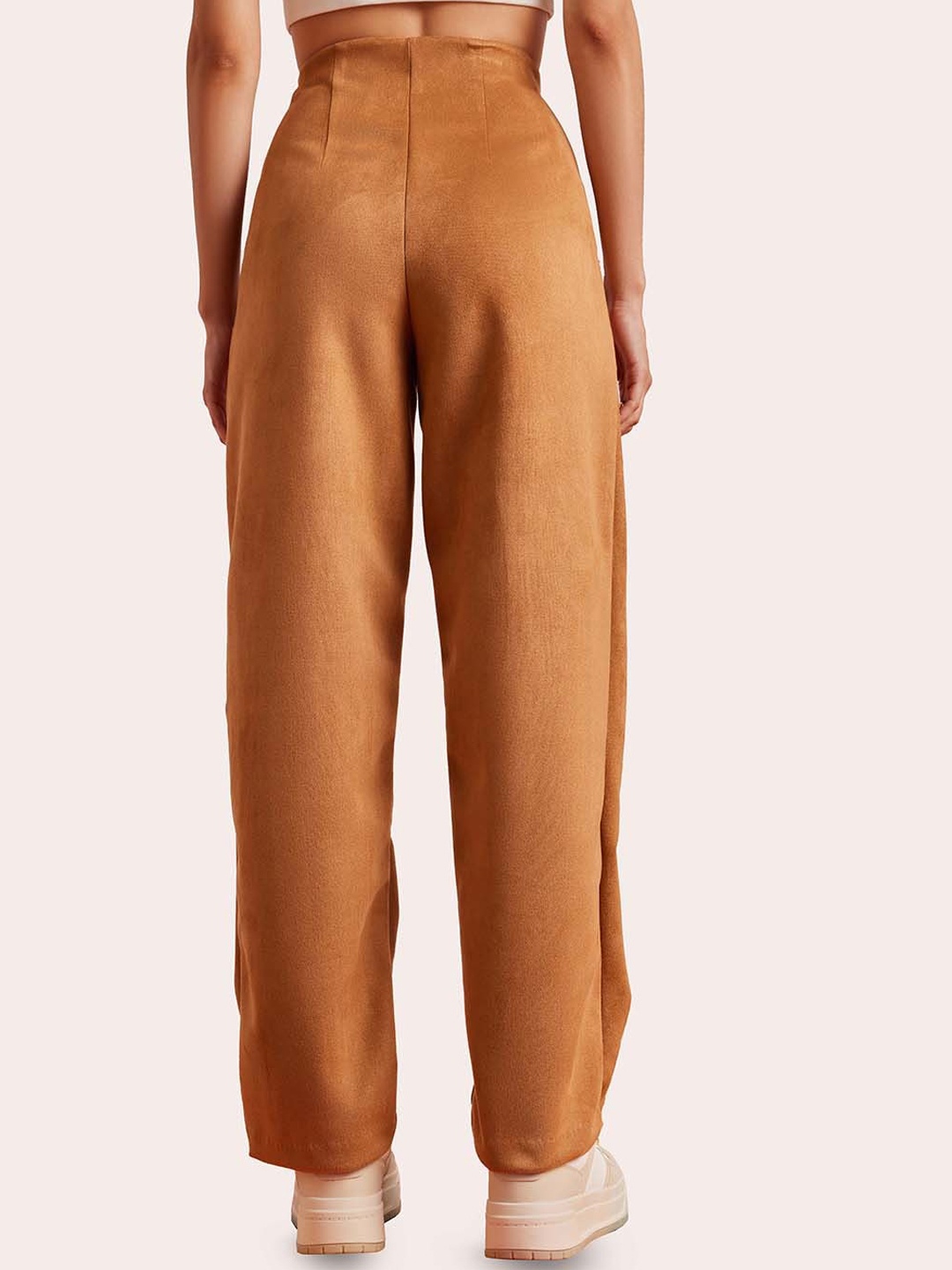

Muvazo Women Straight Fit Parallel Trousers, Brown