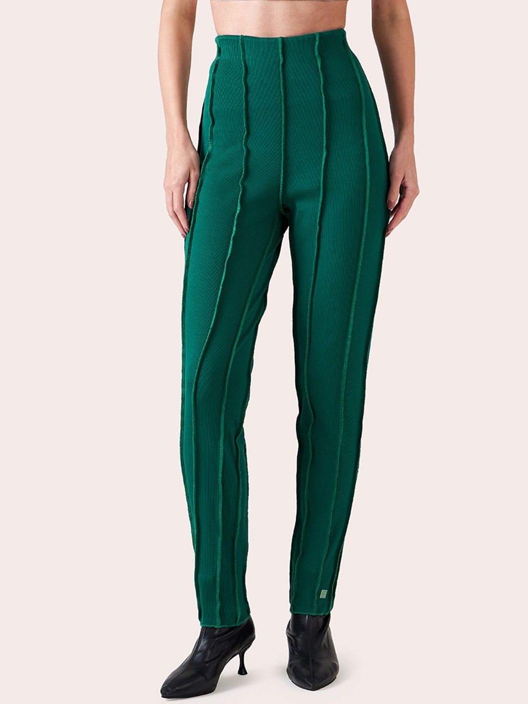 

Muvazo Women Self Design High-Rise Cotton Trouser, Green
