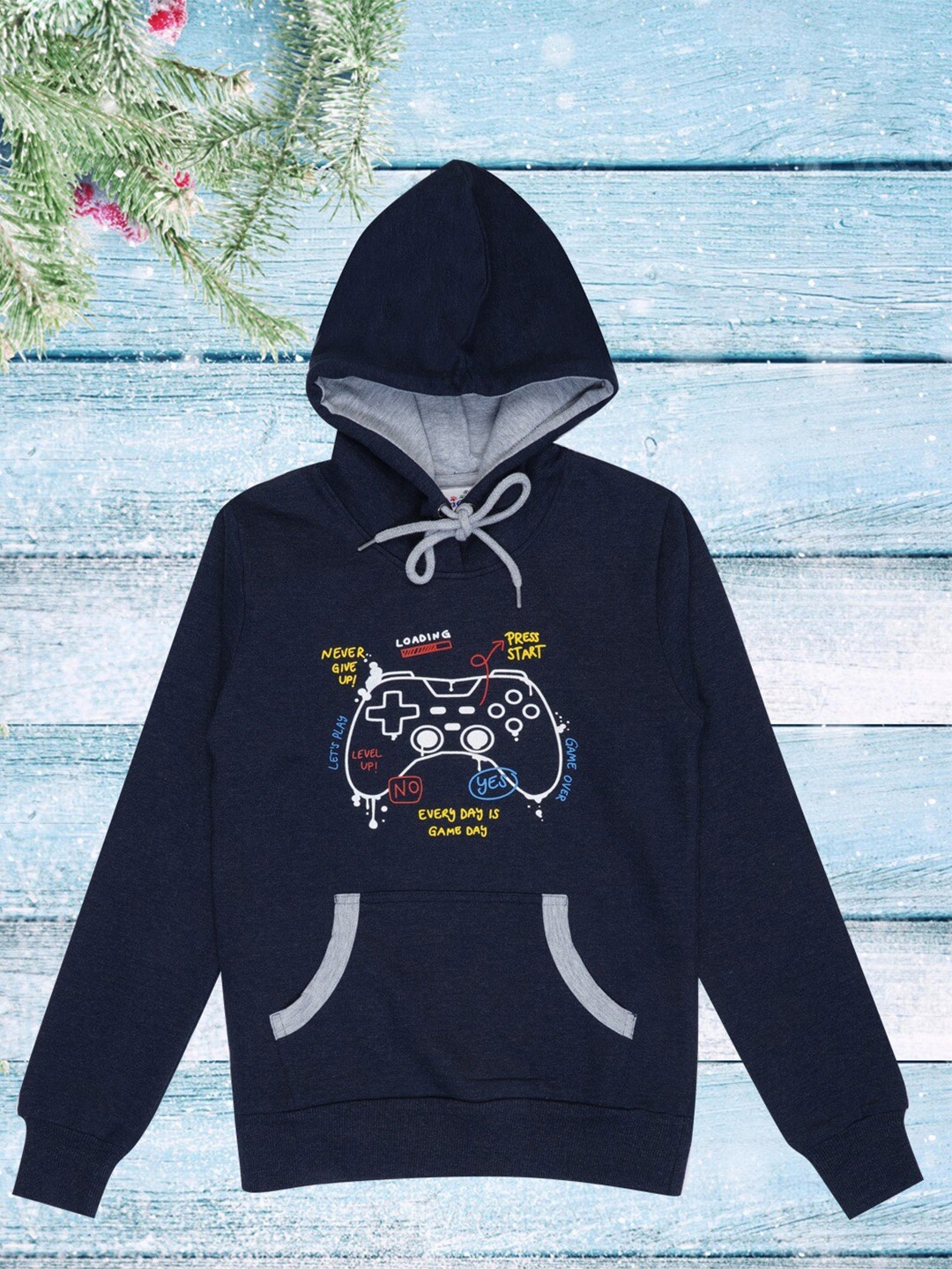 

dongli Boys Graphic Printed Hooded Sweatshirt, Navy blue