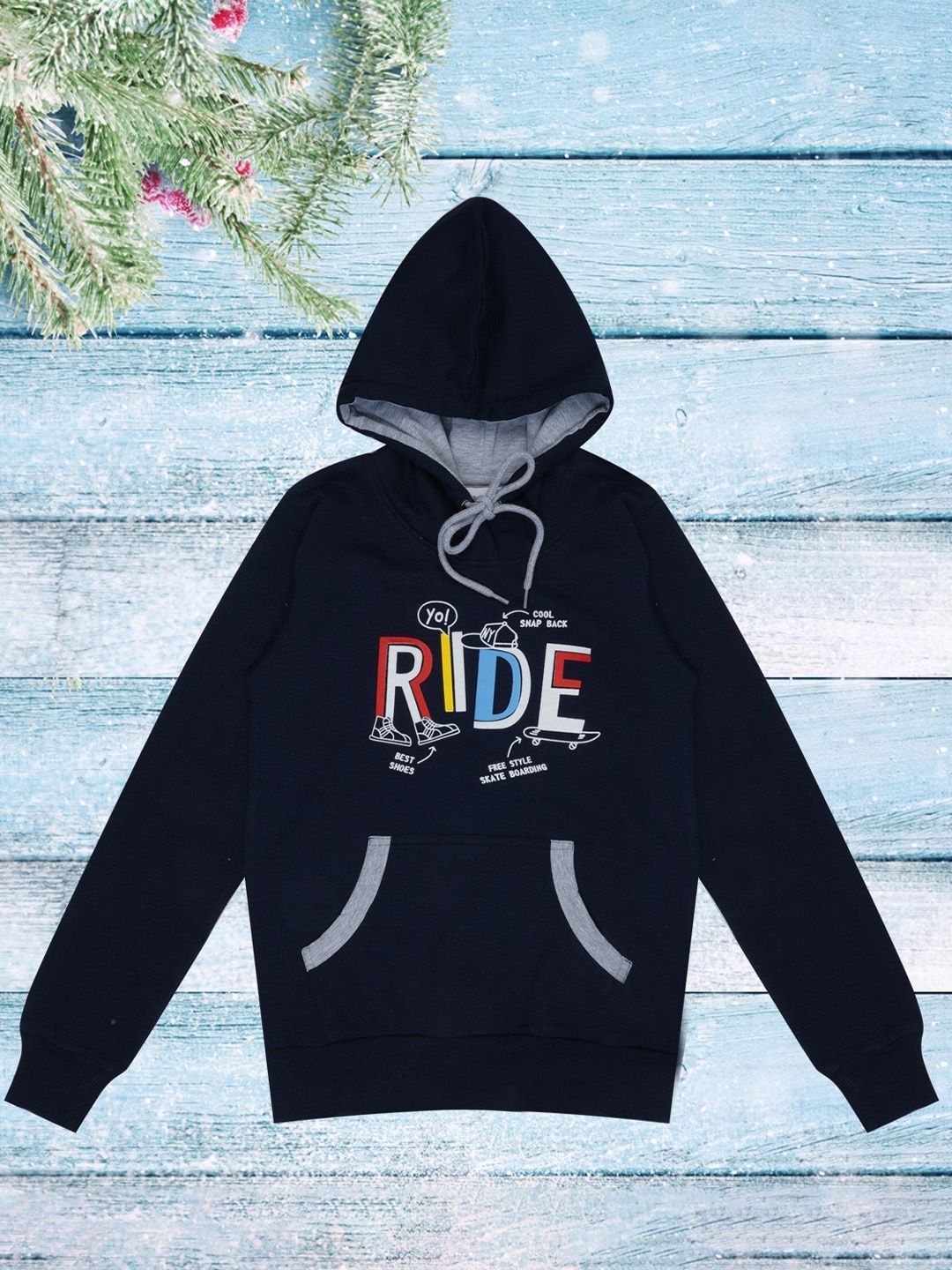 

dongli Boys Typography Printed Hooded Pullover Sweatshirt, Navy blue
