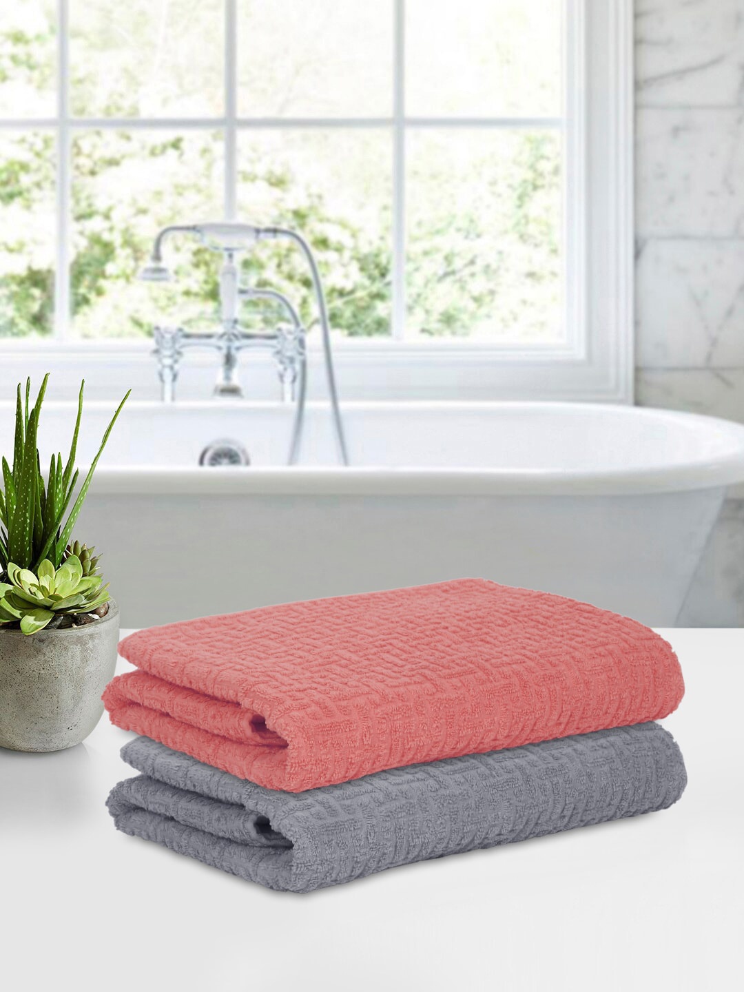 

Cortina 2 Pcs Red & Grey Anti-Bacterial Cotton 480 GSM Bath Towels