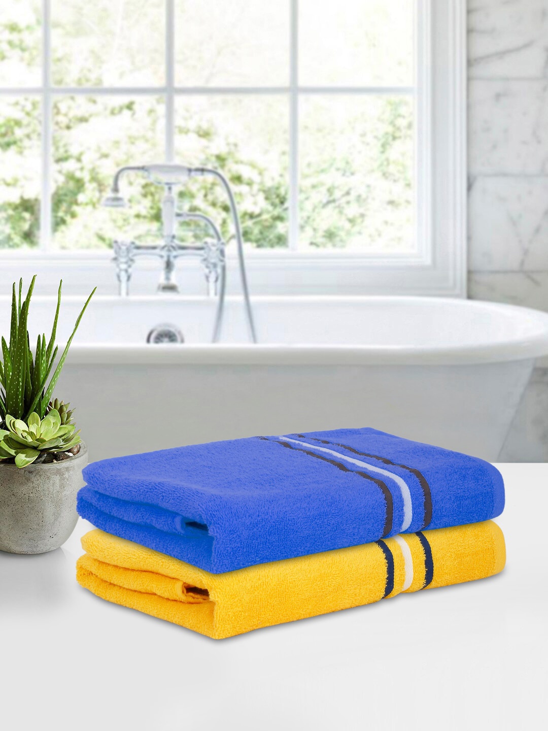

Cortina 2 Pcs Blue & Yellow Cotton Anti-Bacterial Cotton 380 GSM Bath Towels