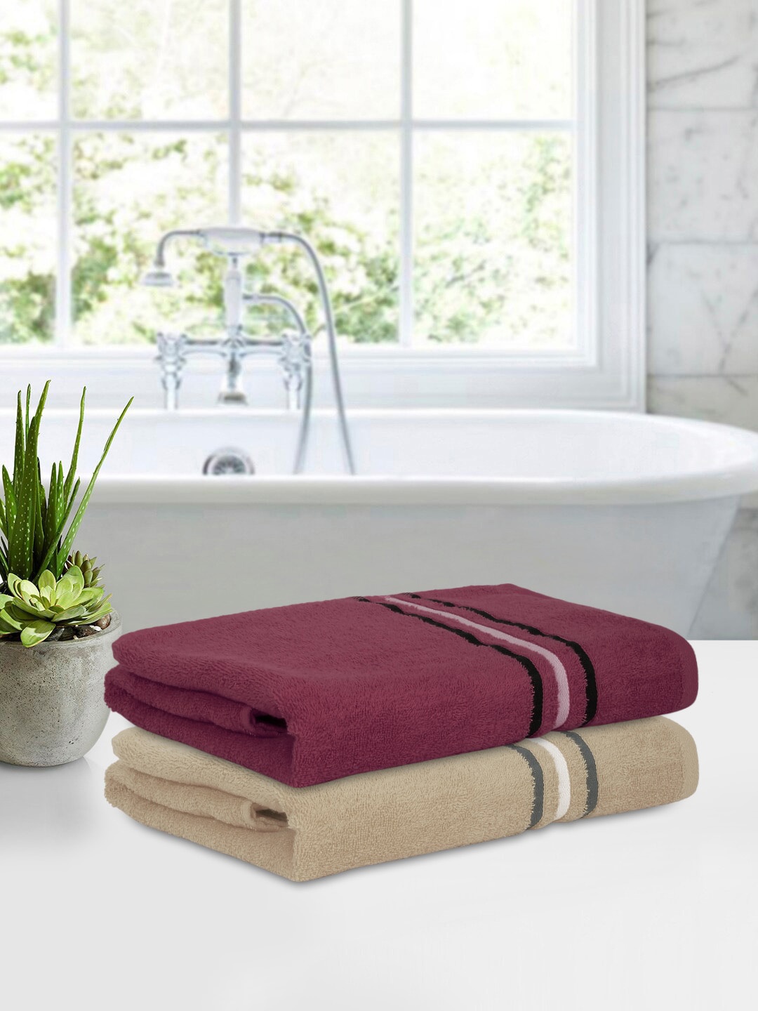 

Cortina Maroon & Beige 2 Pieces Cotton Super Absorbent 380 GSM Bath Towel