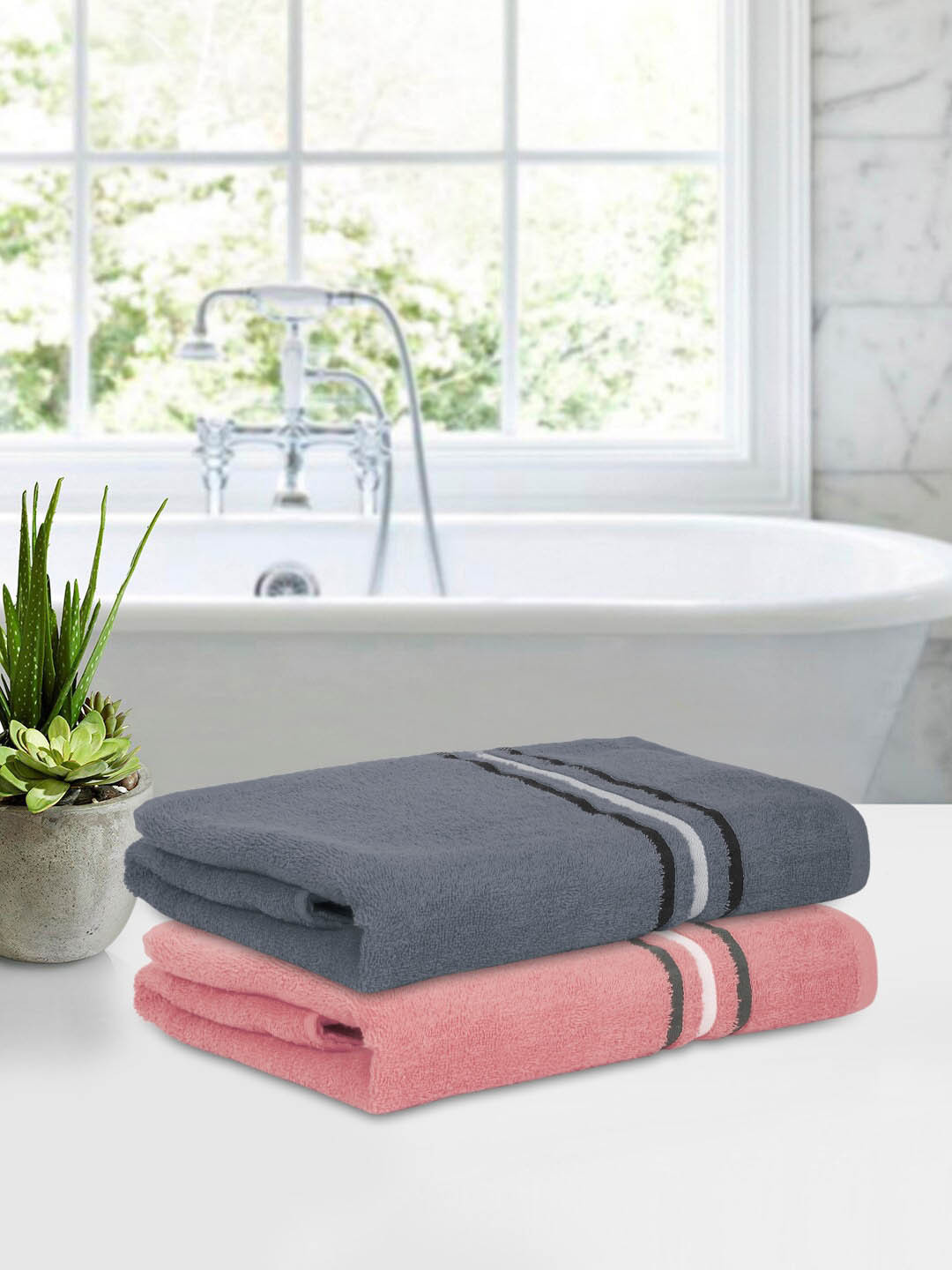 

Cortina Grey & Pink 2 Pieces Cotton 210 GSM Bath Towels