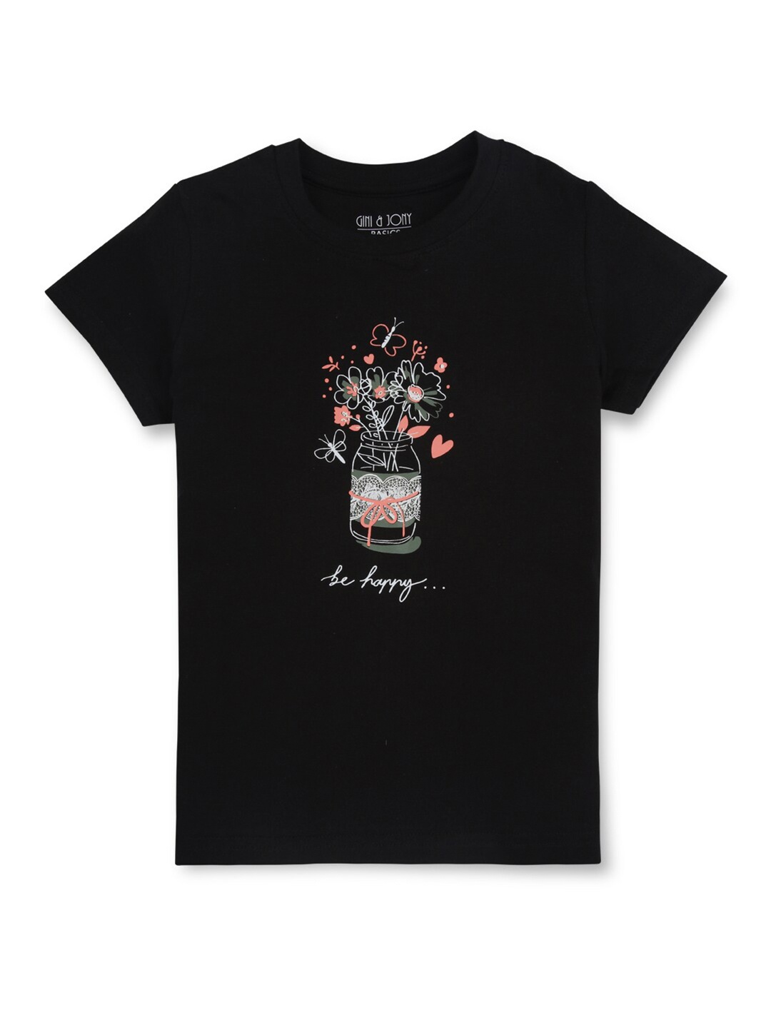 

Gini and Jony Girls Graphic Printed T-shirt, Black