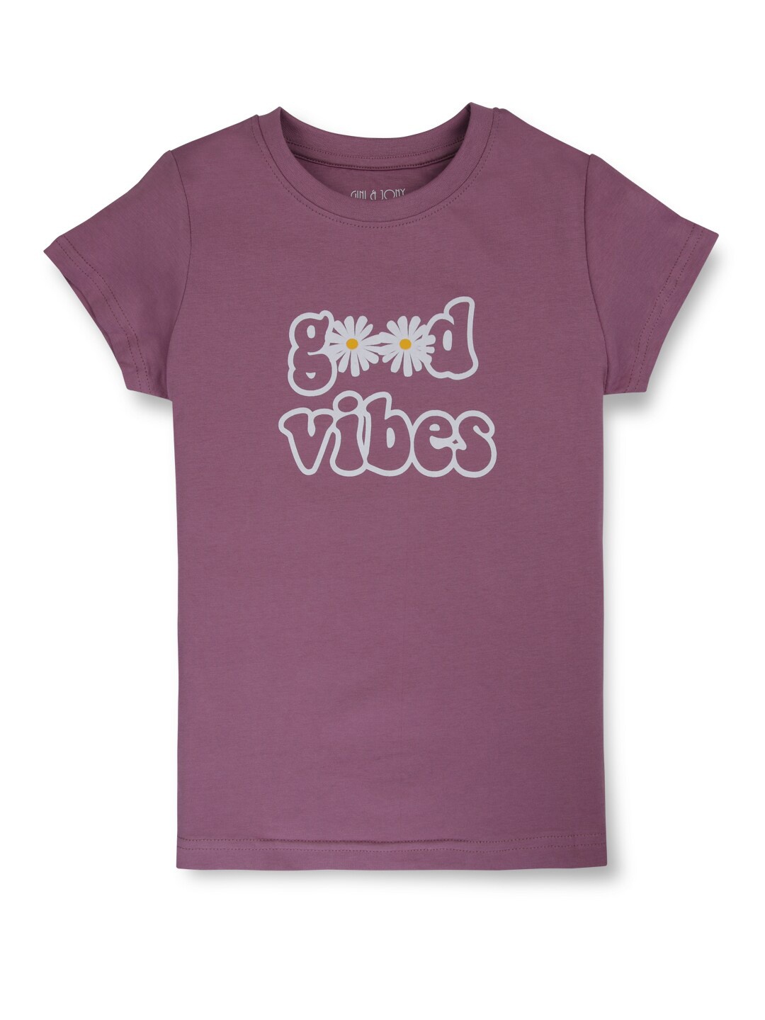 

Gini and Jony Girls Typography Printed T-shirt, Purple