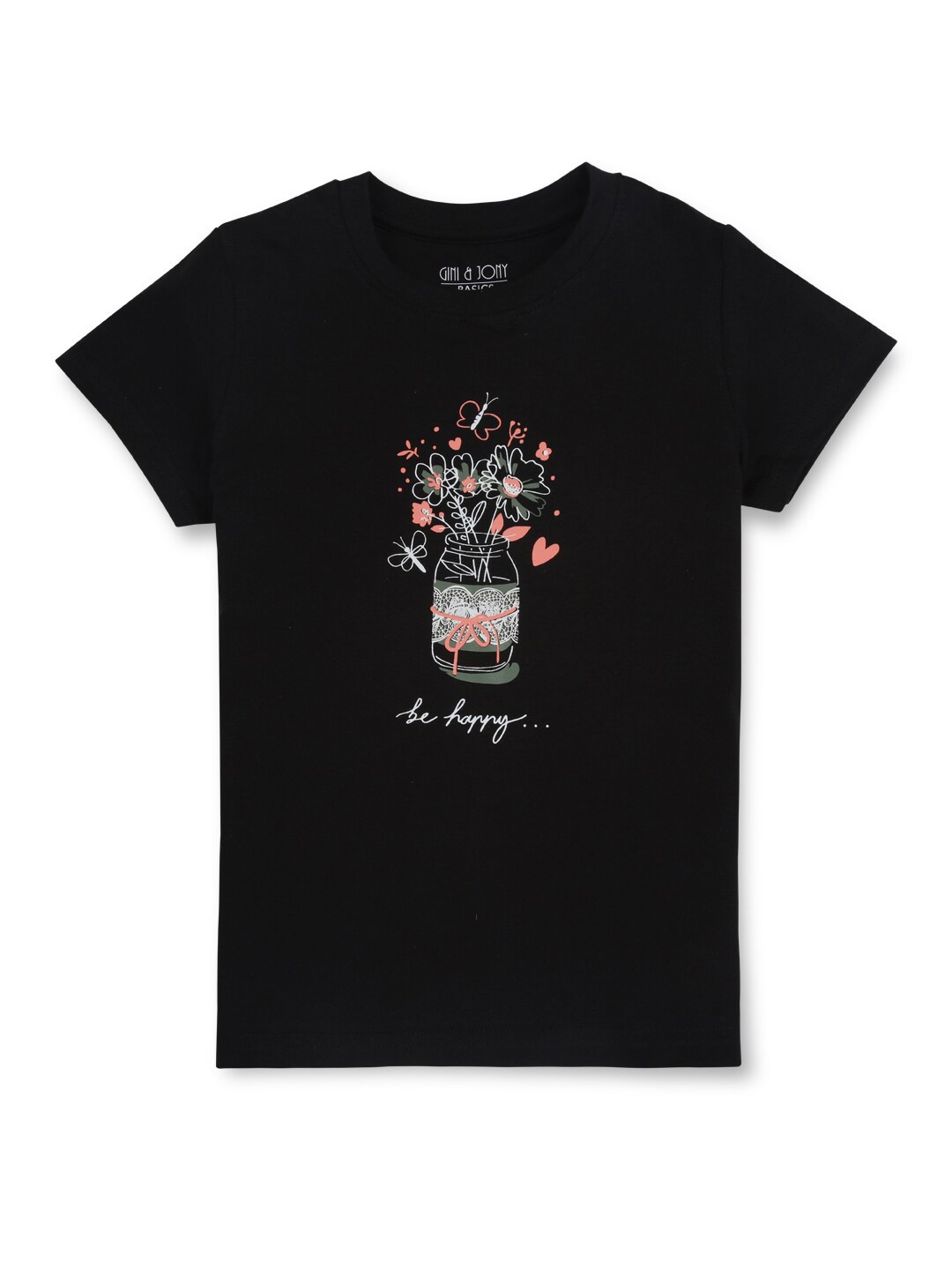 

Gini and Jony Girls Graphic Printed T-shirt, Black
