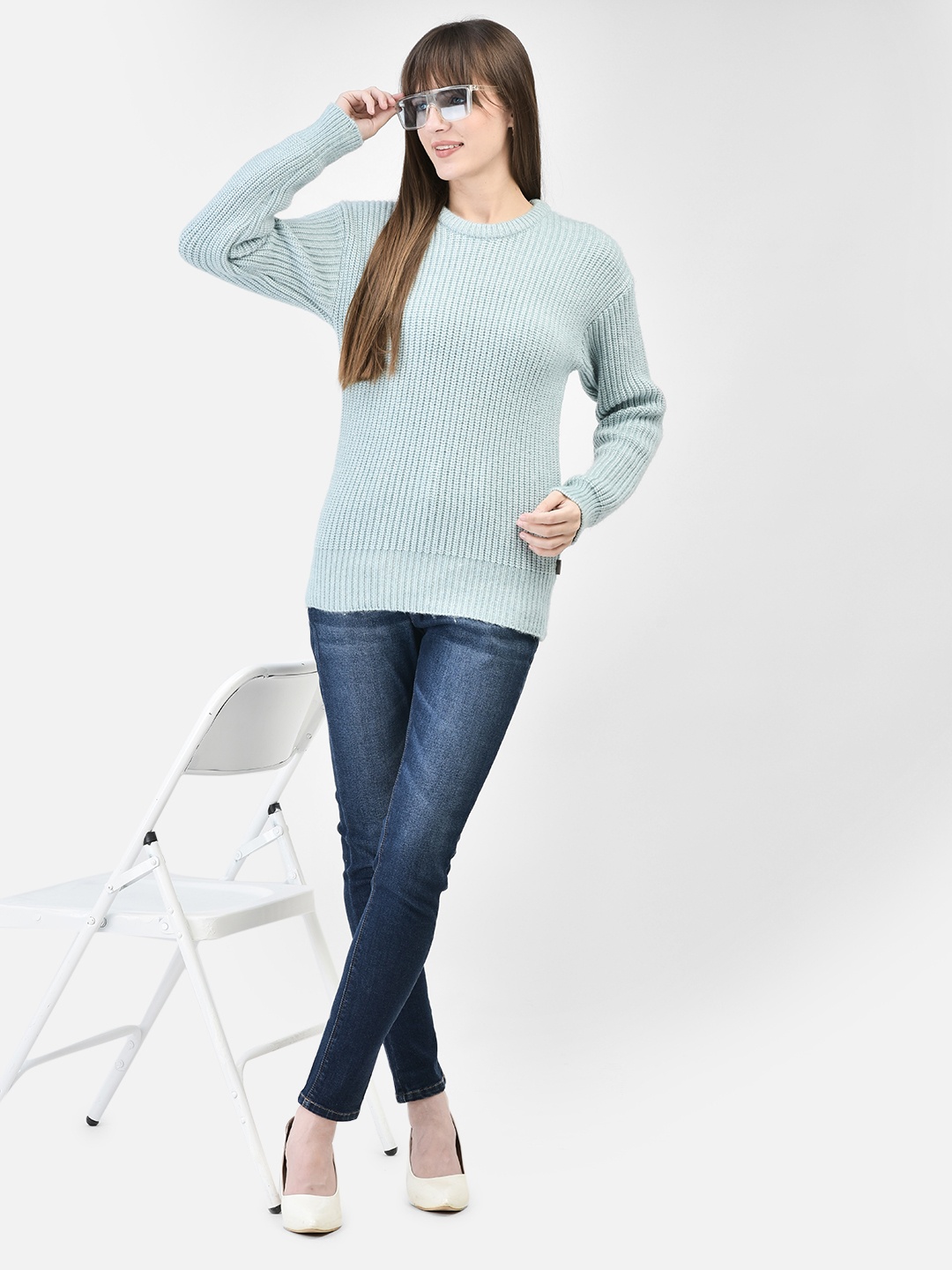 

Crimsoune Club Ribbed Cable Knit Acrylic Sweater, Blue