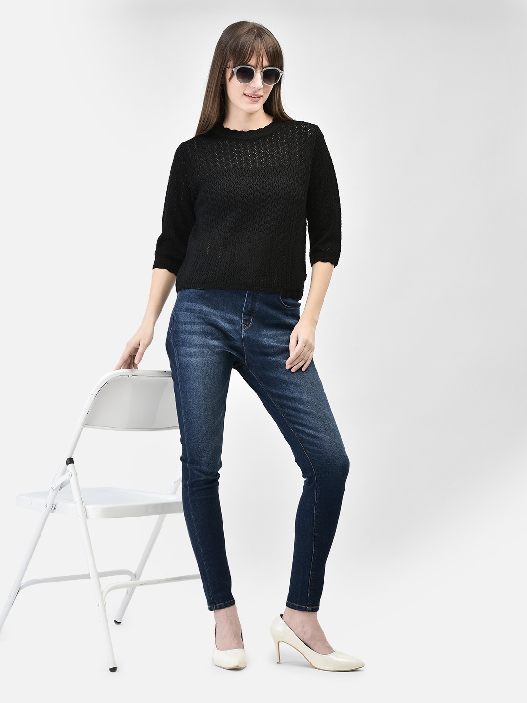 

Crimsoune Club Cable Knit Pullover Acrylic Sweater, Black