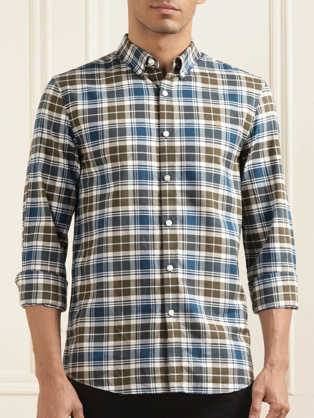 

Farah Tartan Checks Slim Fit Cotton Casual Shirt, Green