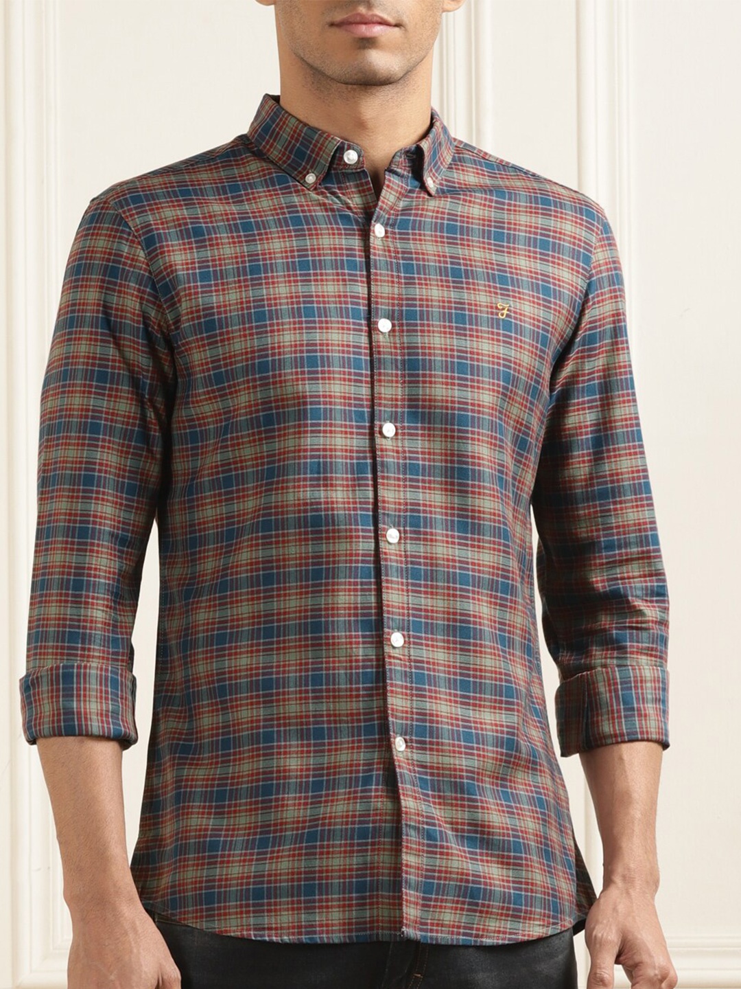 

Farah Checked Slim Fit Cotton Casual Shirt, Brown