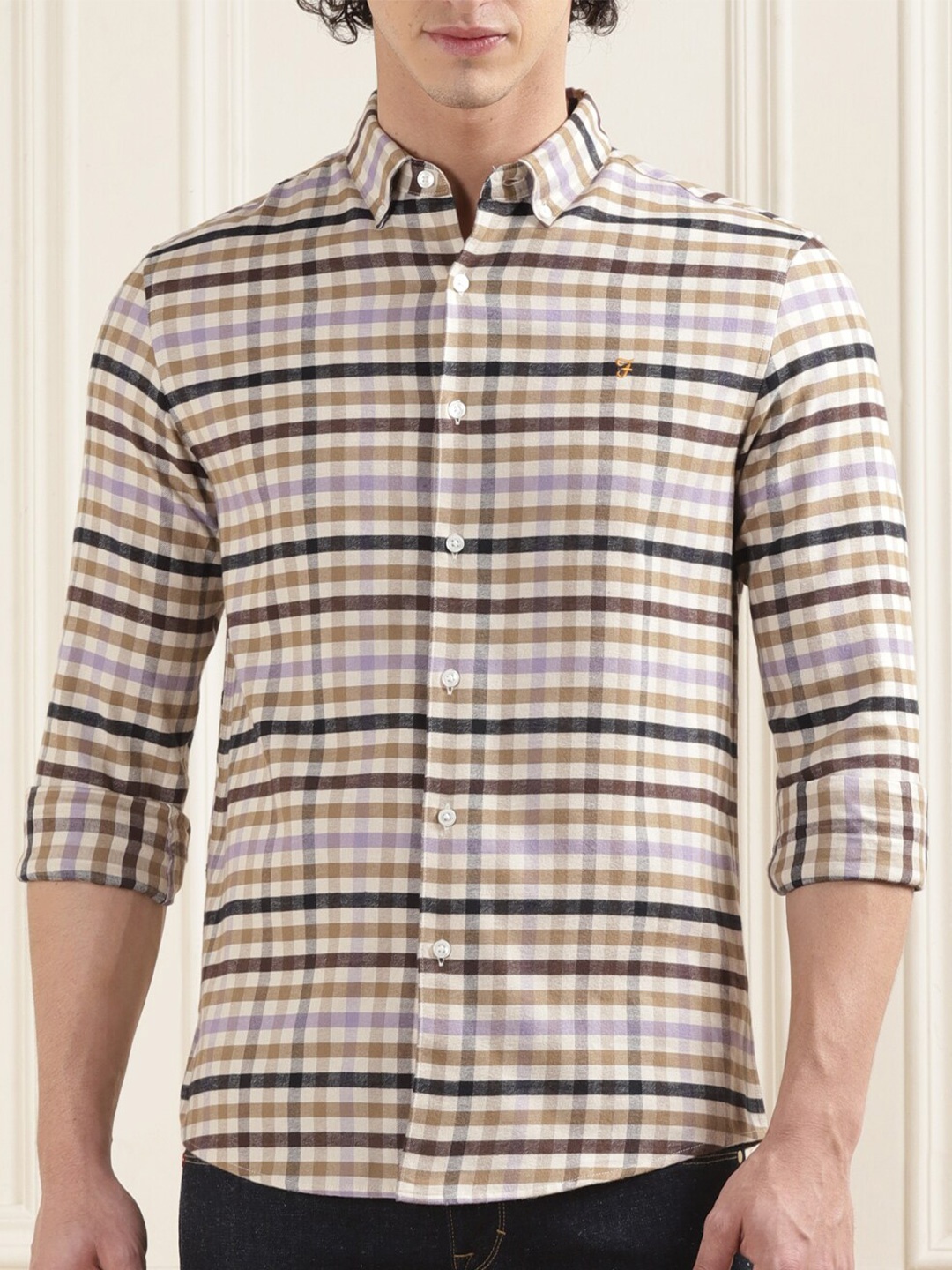 

Farah Horizontal Stripes Slim Fit Cotton Casual Shirt, Cream