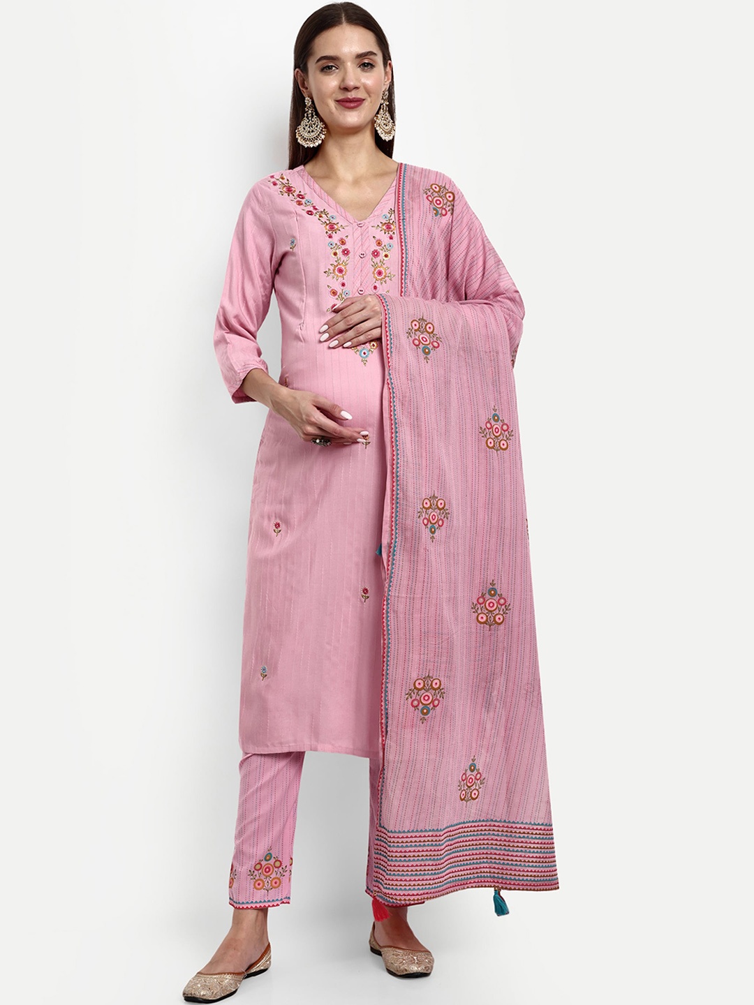 

mumzhug Floral Embroidered Feeding & Maternity Kurta With Trousers & Dupatta, Pink