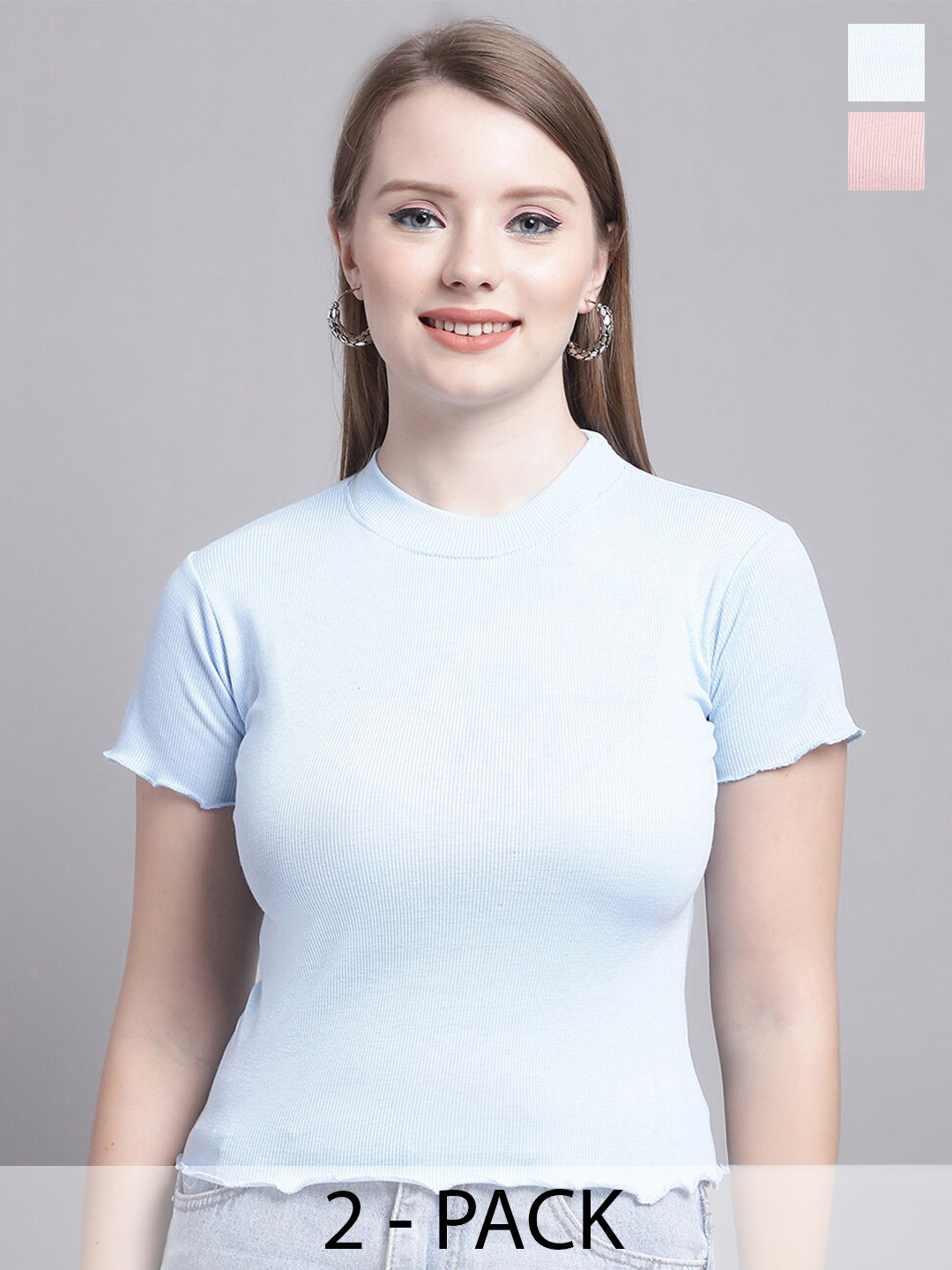 

GRACIT Pack Of 2 Organic Cotton Fitted Top, Turquoise blue