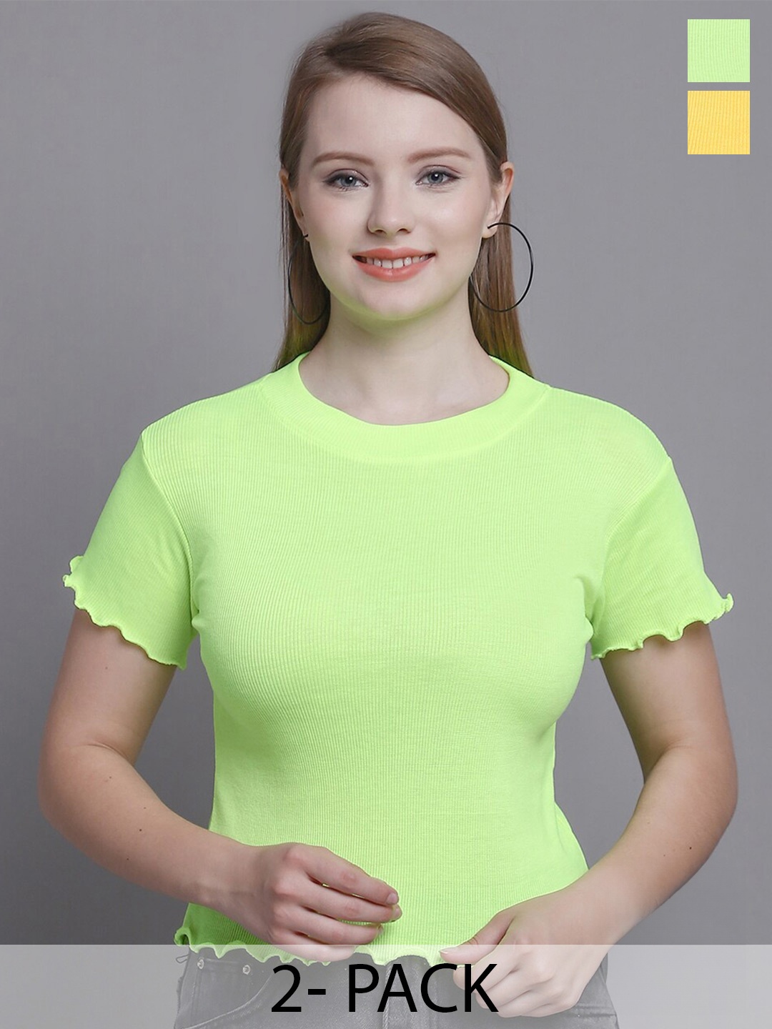 

GRACIT Pack Of 2 Round Neck Short Sleeves Top, Gold