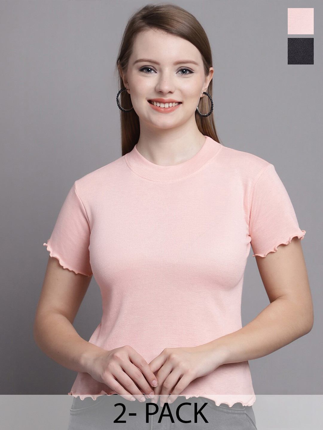 

GRACIT Pack Of 2 Organic Cotton Fitted Top, Peach