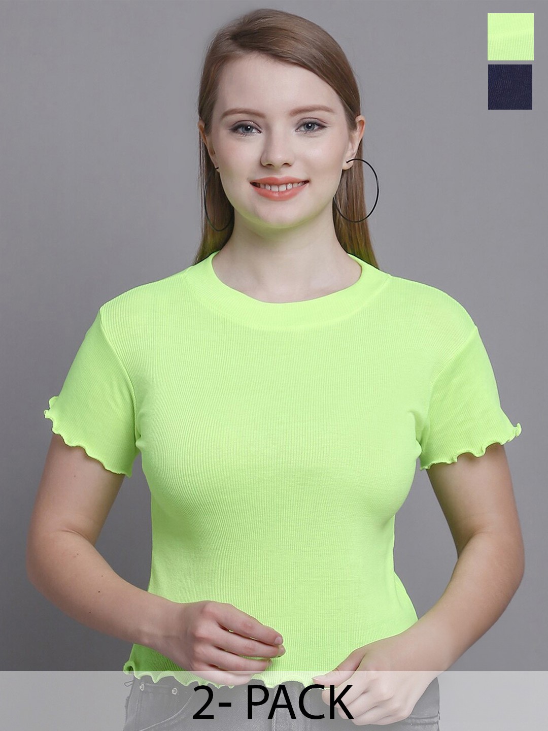 

GRACIT Pack Of 2 Crop Tops, Navy blue