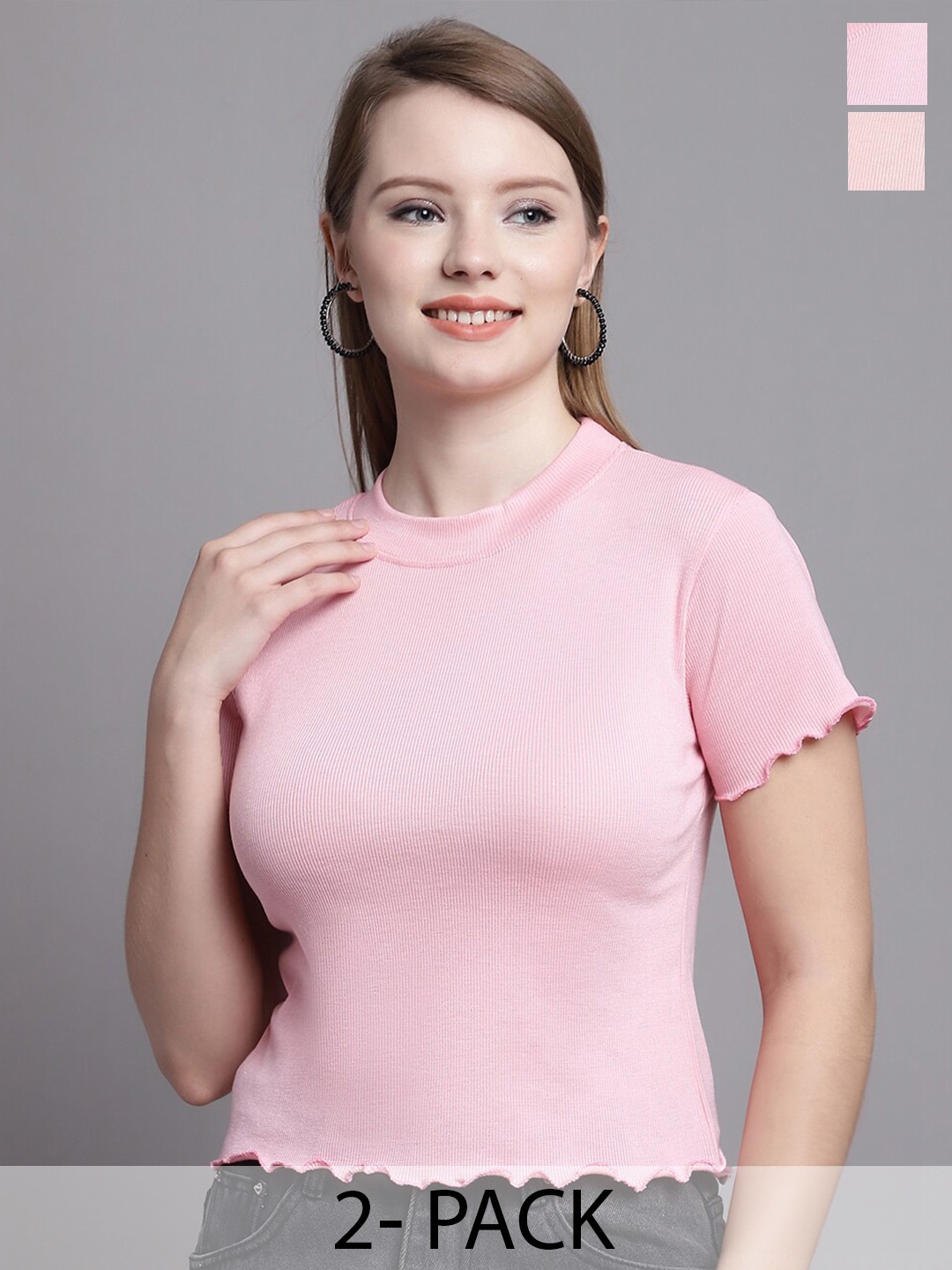 

GRACIT Pack Of 2 Crop Tops, Pink